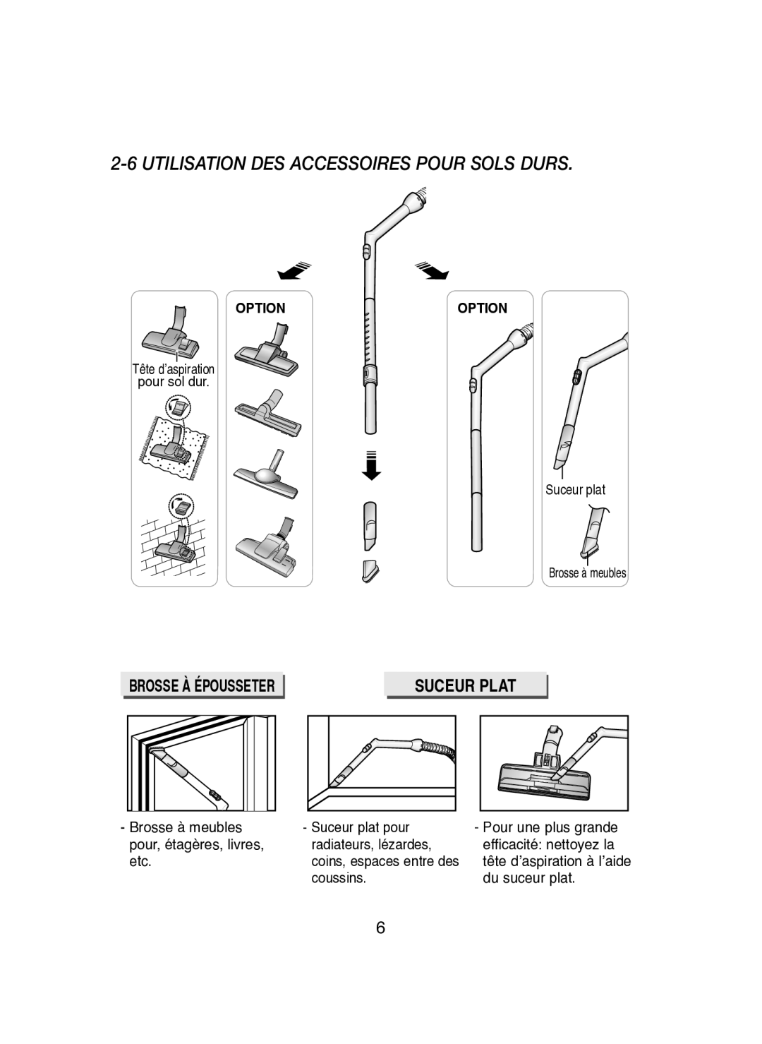 Samsung VCC41E0V3E/XEF manual Utilisation DES Accessoires Pour Sols Durs, Suceur Plat 