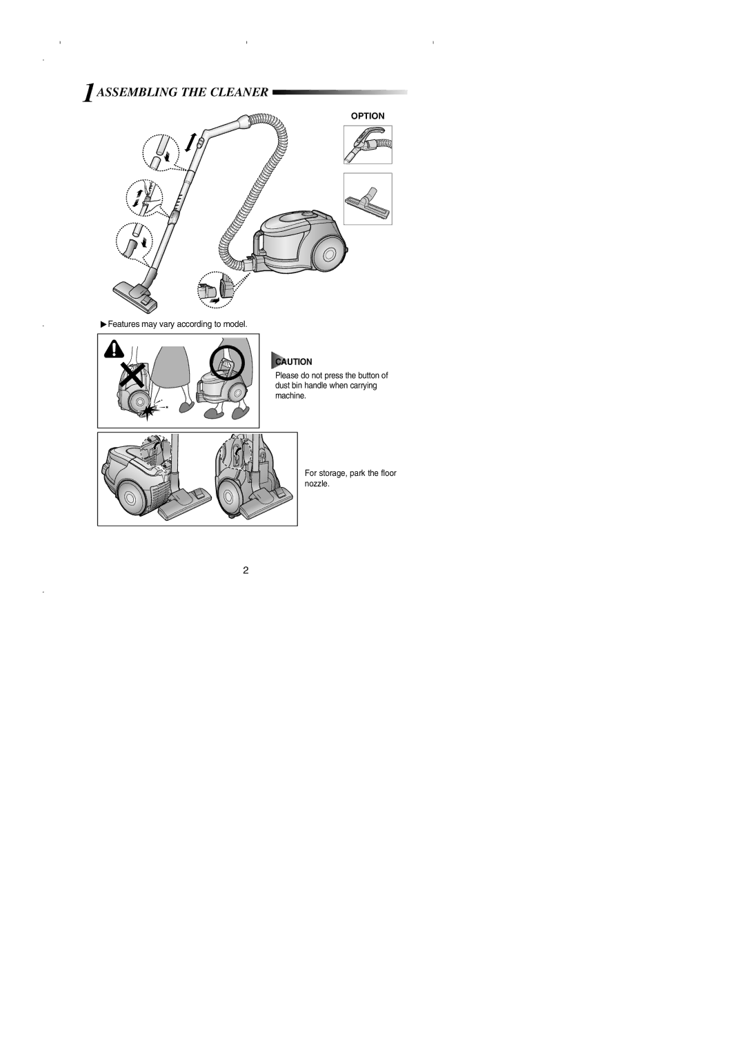 Samsung VCC4330V4R/ATC, VCC4320S2B/UMG, VCC4330V3B/XSG, VCC4330V2B/YAM, VCC4330V2R/NEC manual 1ASSEMBLING the Cleaner, Option 