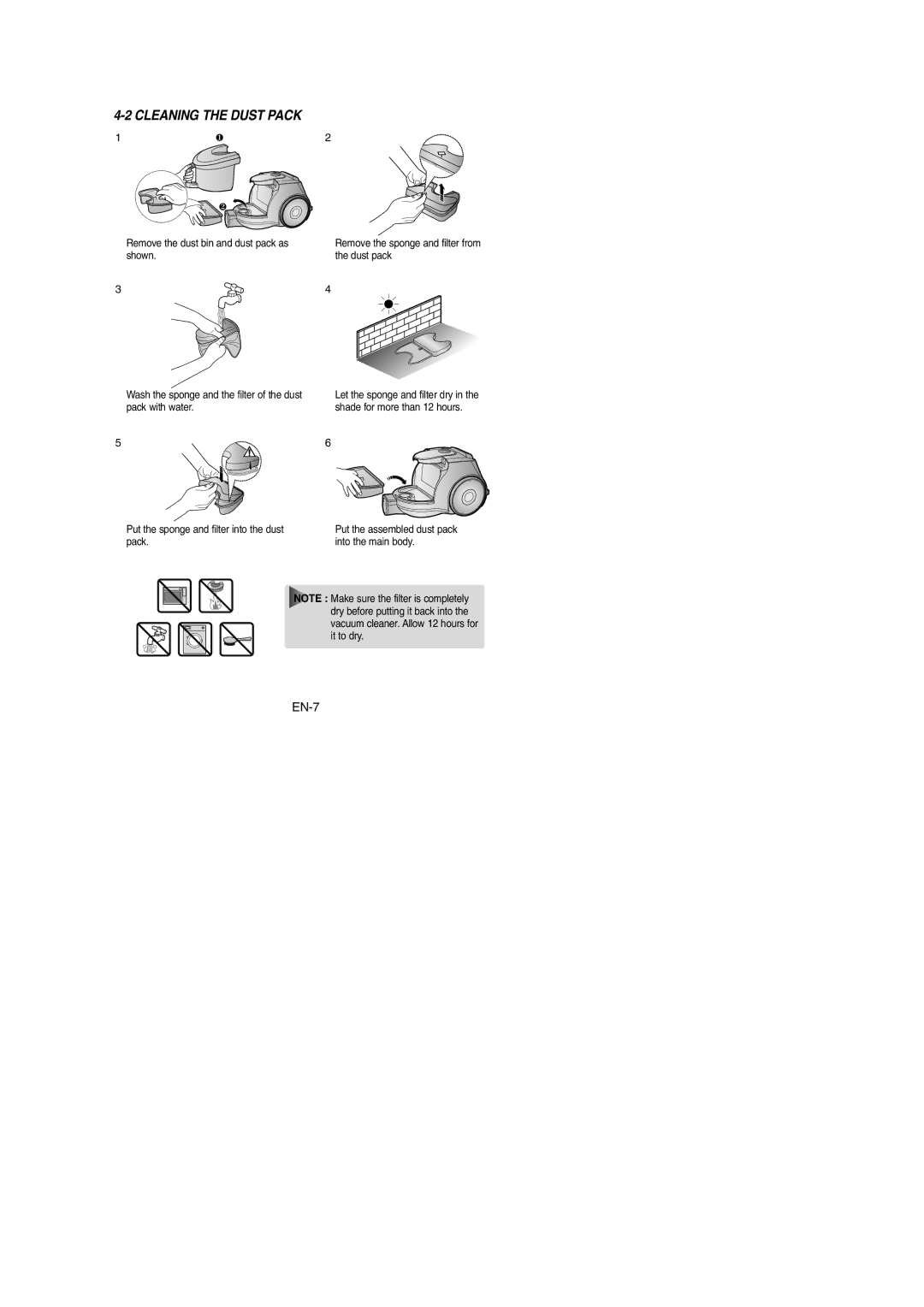 Samsung VCC4330V3R/XSG, VCC4320S2B/UMG, VCC4330V3B/XSG, VCC4330V2B/YAM, VCC4330V4R/ATC, VCC4330V2R/NEC Cleaning the Dust Pack 