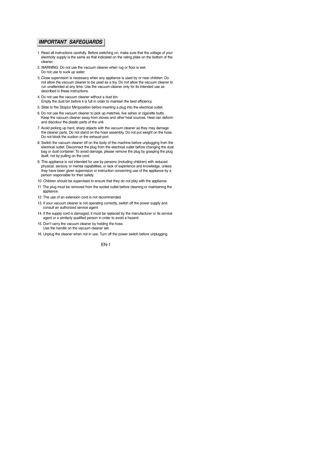 Samsung VCC4325S3K/SBW, VCC4325S3R/XSB, VCC4325S3K/XSB, VCC4325S3R/SBW manual Important Safeguards 