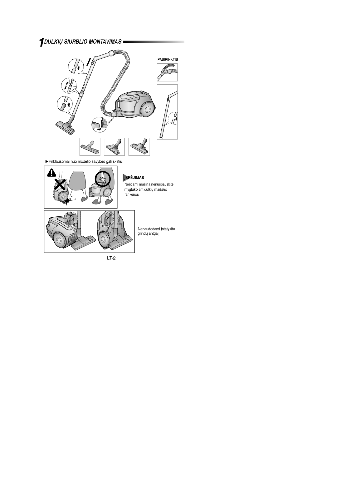 Samsung VCC4325S3R/SBW, VCC4325S3R/XSB, VCC4325S3K/XSB, VCC4325S3K/SBW manual 1DULKIÐ Siurblio Montavimas, Pasirinktis 