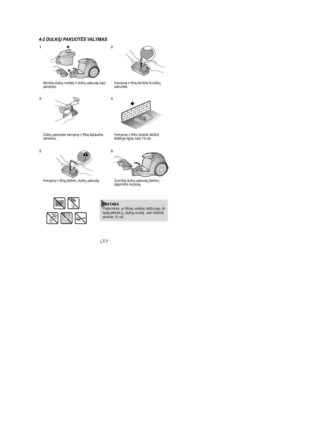 Samsung VCC4325S3R/XSB, VCC4325S3K/XSB, VCC4325S3K/SBW, VCC4325S3R/SBW manual Dulkið PAKUOTñS Valymas 