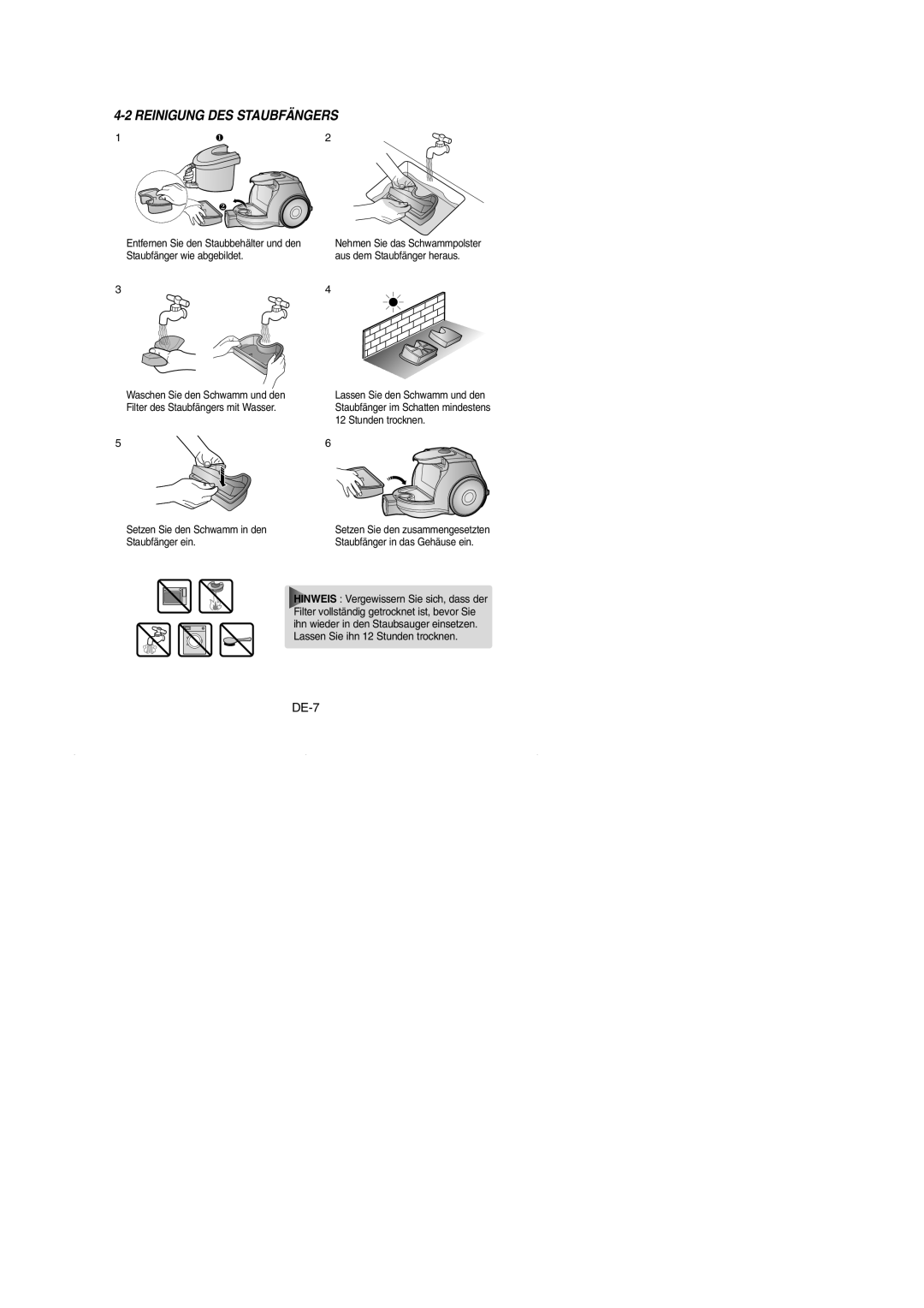 Samsung VCC4330V2R/NEC, VCC4330V31/XEH manual Reinigung DES Staubfängers, Staubfänger ein 