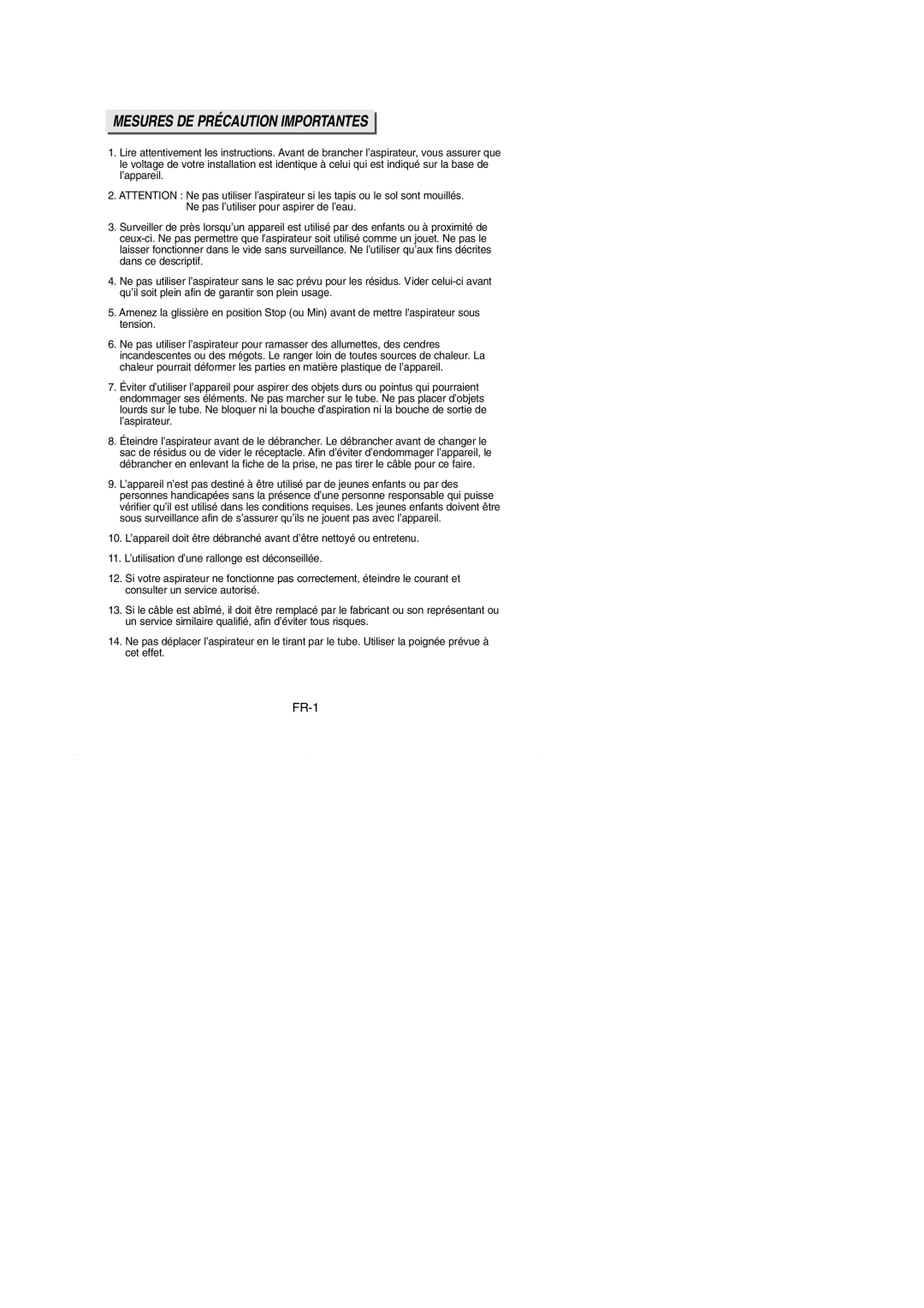 Samsung VCC4330V2R/NEC, VCC4330V31/XEH manual Mesures DE Précaution Importantes 