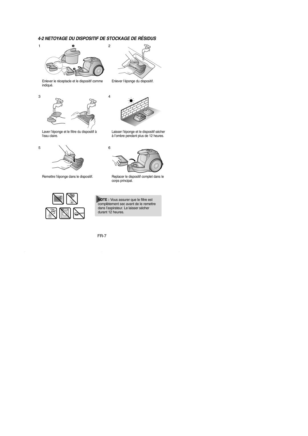 Samsung VCC4330V2R/NEC, VCC4330V31/XEH manual Netoyage DU Dispositif DE Stockage DE Résidus 