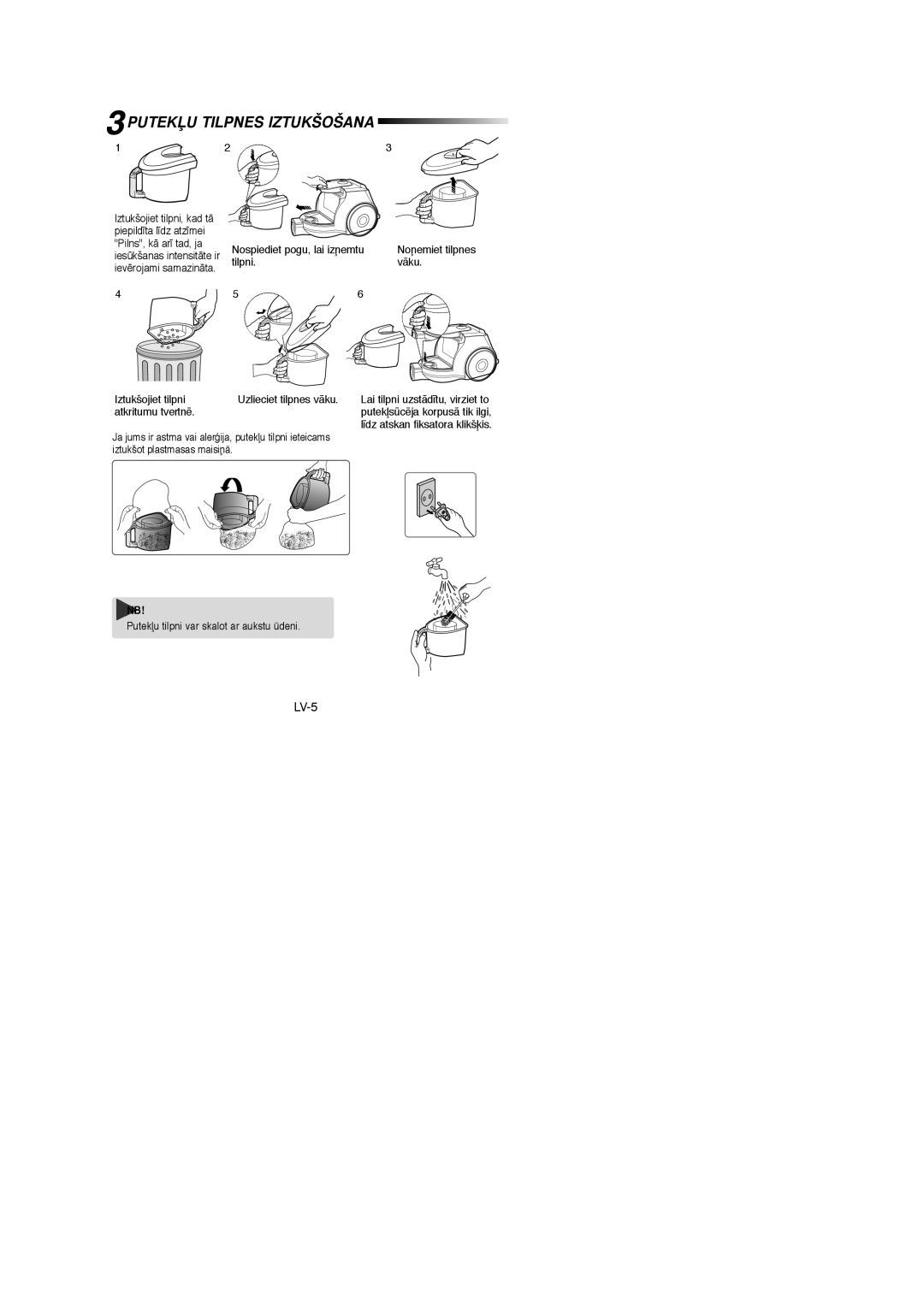 Samsung VCC4335V3W/XSB, VCC4335V3W/SBW, VCC4330V3B/XSB, VCC4330V3B/XEV, VCC4325S3R/XSB manual 3PUTEKπU Tilpnes Iztukšošana 