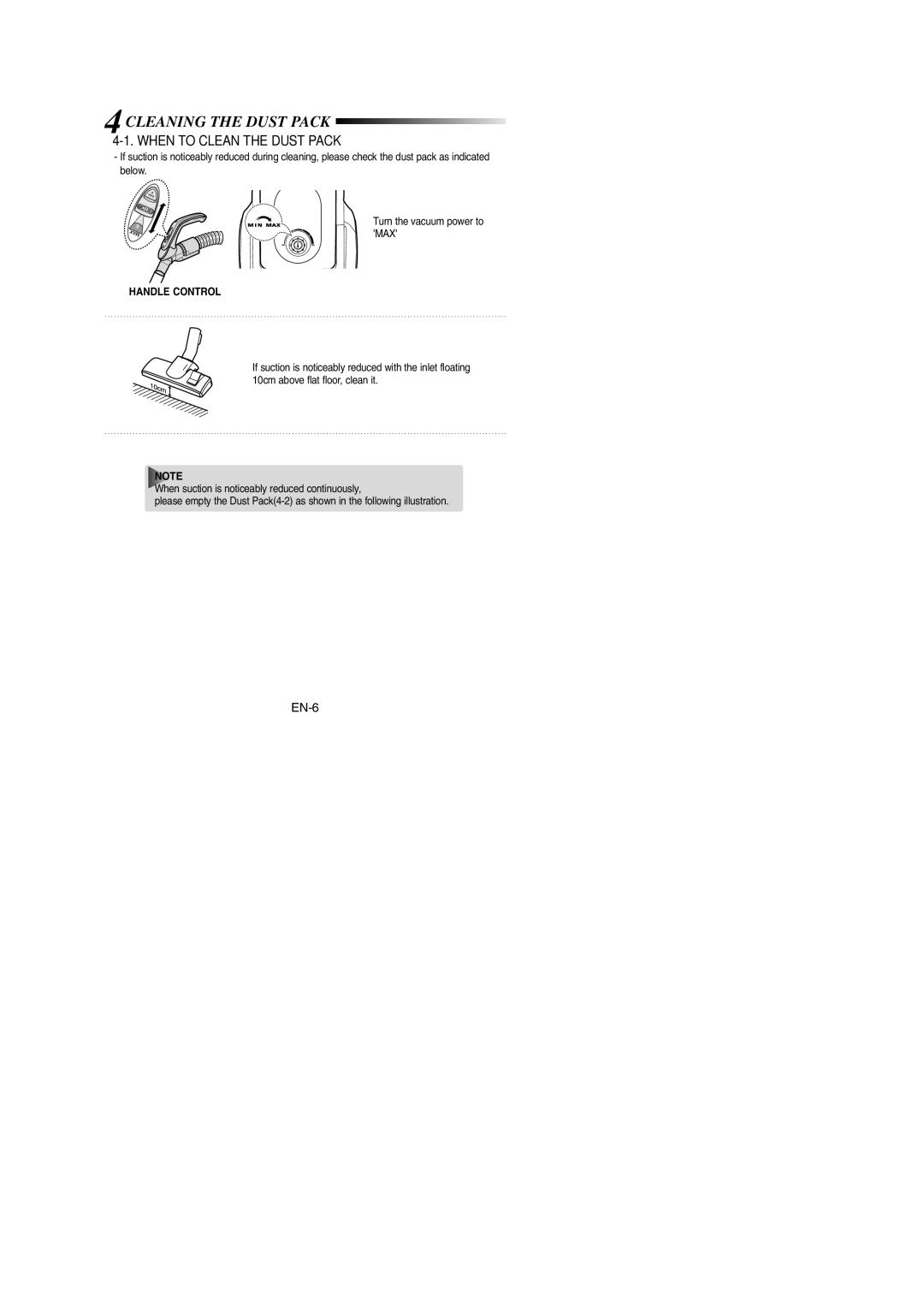 Samsung VCC4335V3W/XEV, VCC4335V3W/SBW, VCC4335V3W/XSB, VCC4330V3B/XSB, VCC4330V3B/XEV, VCC4325S3R/XSB Cleaning the Dust Pack 