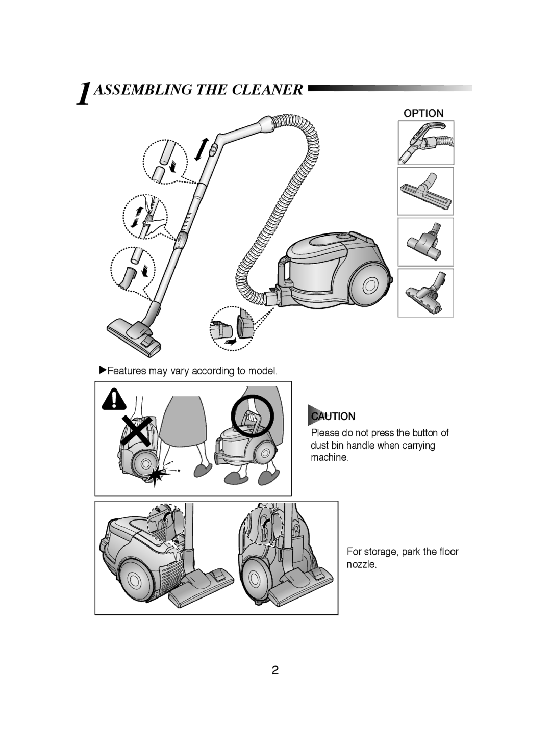 Samsung VCC4340S3K/XTC, VCC4340S2K/XTC, VCC4380V3B/XEF manual 1ASSEMBLING the Cleaner, Option 