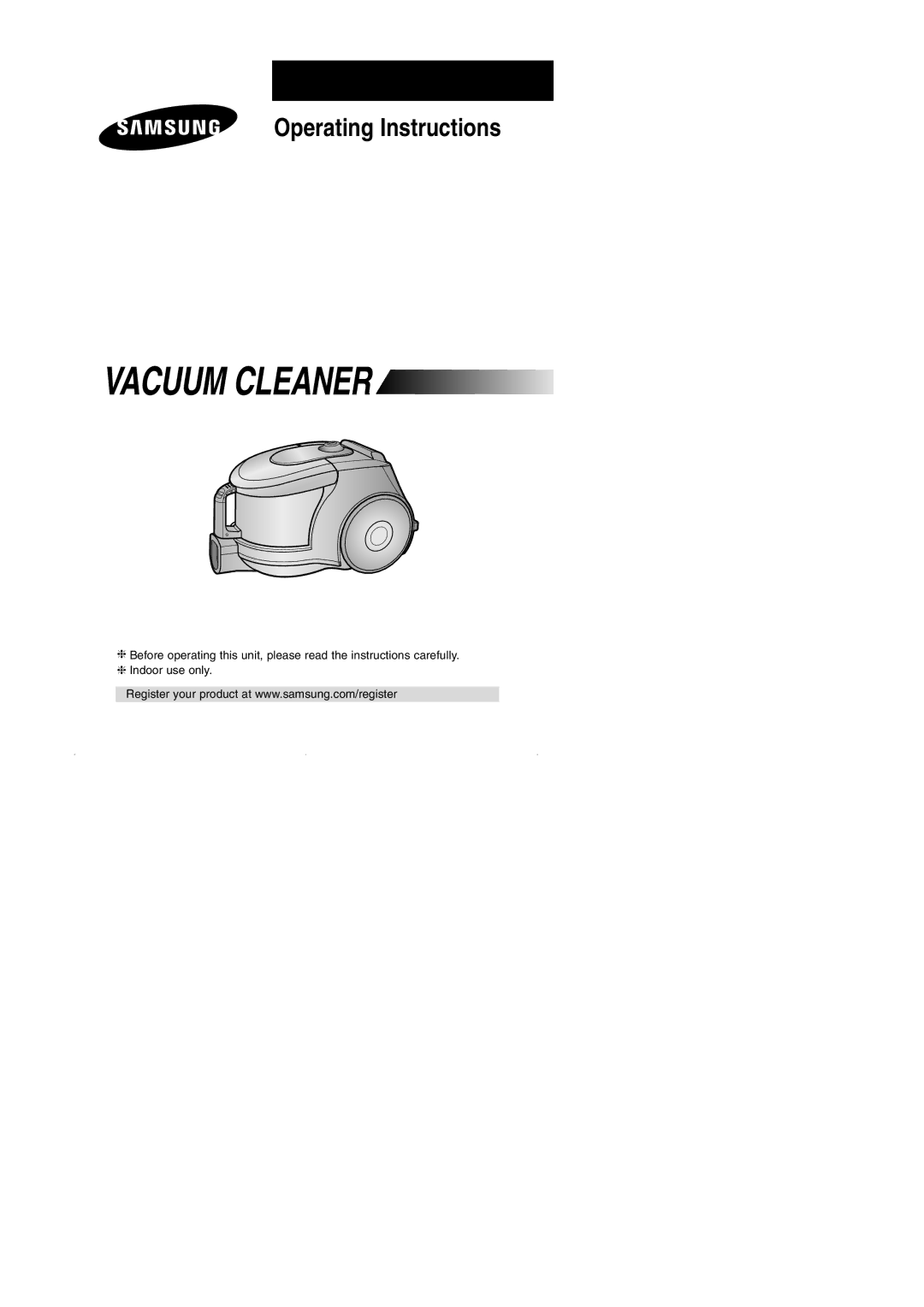 Samsung VCC4320S2B/UMG, VCC43Q0V3B/XET, VCC4320S3B/UMG manual Vacuum Cleaner, Thank you for purchasing a Samsung product 