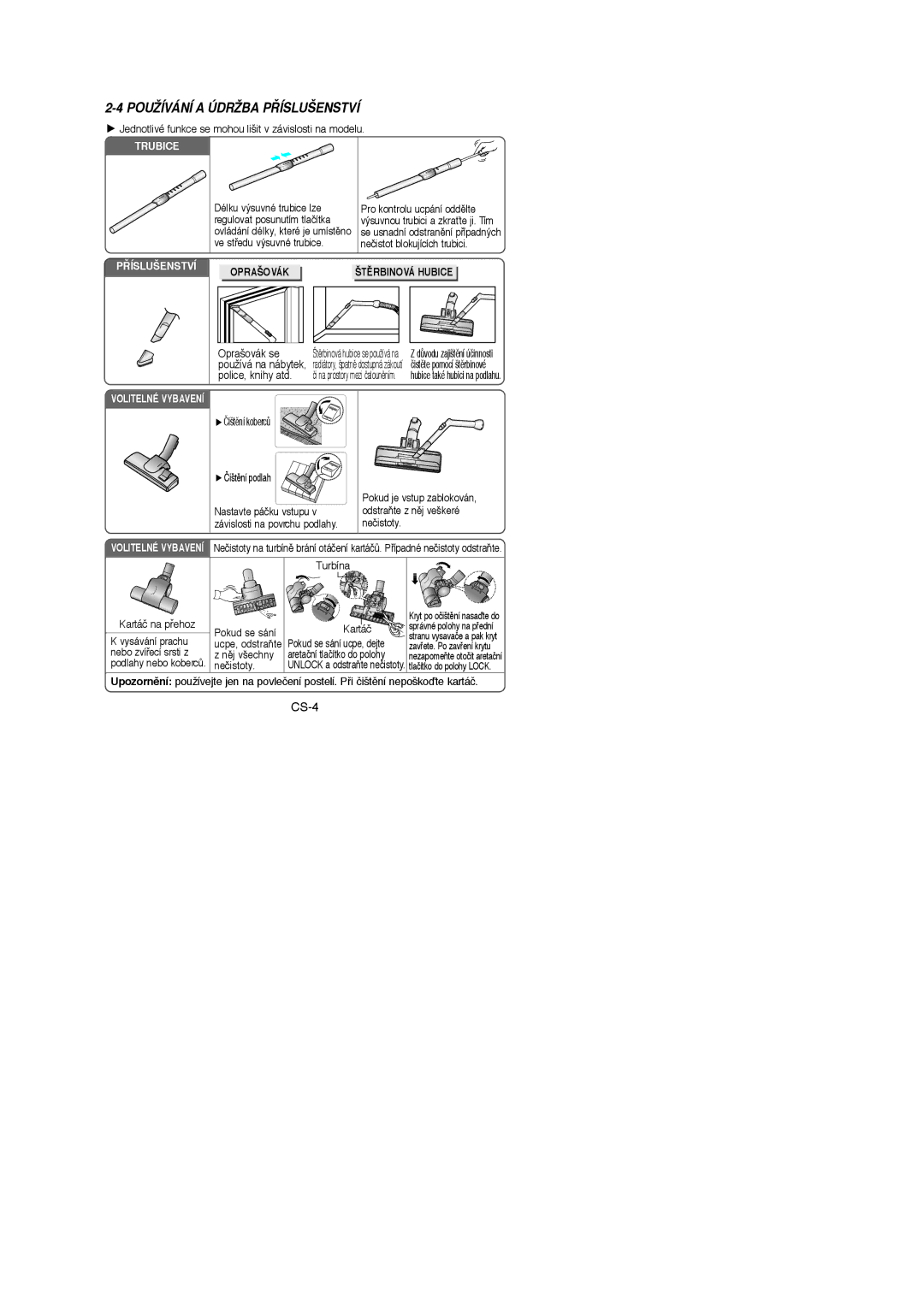 Samsung VCC4330V3B/EUR manual Používání a Údržba P¤ÍSLUŠENSTVÍ, âištûní kobercÛ âištûní podlah, Kartáã na pﬁehoz 