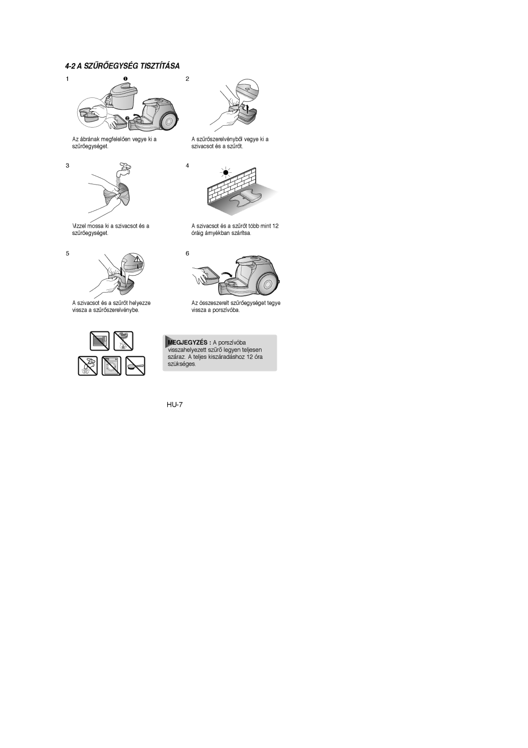 Samsung VCC4330V3B/BOL, VCC4350V34/KEG manual Szùrãegység Tisztítása, Az ábrának megfelelŒen vegye ki a szrŒegységet 