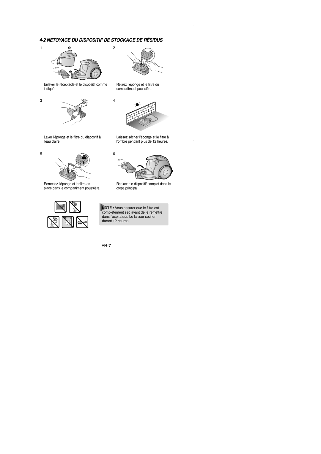 Samsung VCC4350V34/XEG, VCC4351V37/XEG, VCC4350V34/KEG, VCC4351V37/KEG manual Netoyage DU Dispositif DE Stockage DE Résidus 