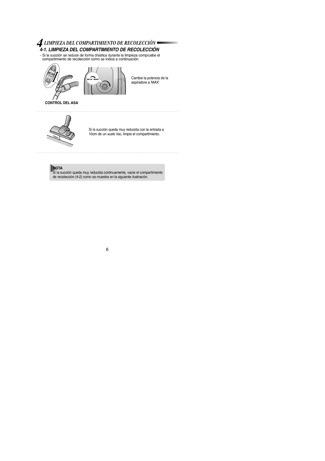 Samsung VCC4350V3R/XEC, VCC4350V3K/XEC manual Limpieza DEL Compartimiento DE Recolección, Control DEL ASA 