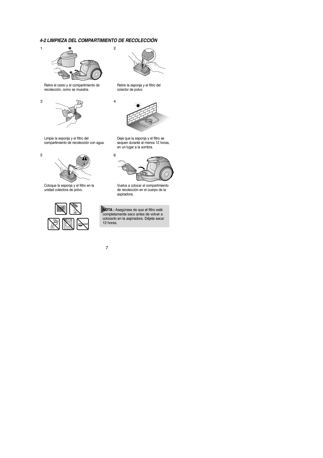 Samsung VCC4350V3K/XEC, VCC4350V3R/XEC manual Retire la esponja y el filtro del colector de polvo 