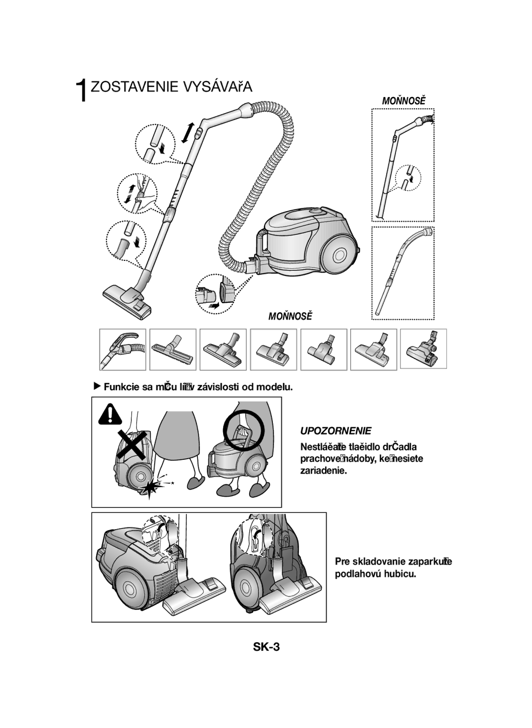 Samsung VCC43U0V3B/XEH, VCC43E0V3B/XEH, VCC43U0V3D/XEH manual 1ZOSTAVENIE Vysávača, Možnosť, Upozornenie 