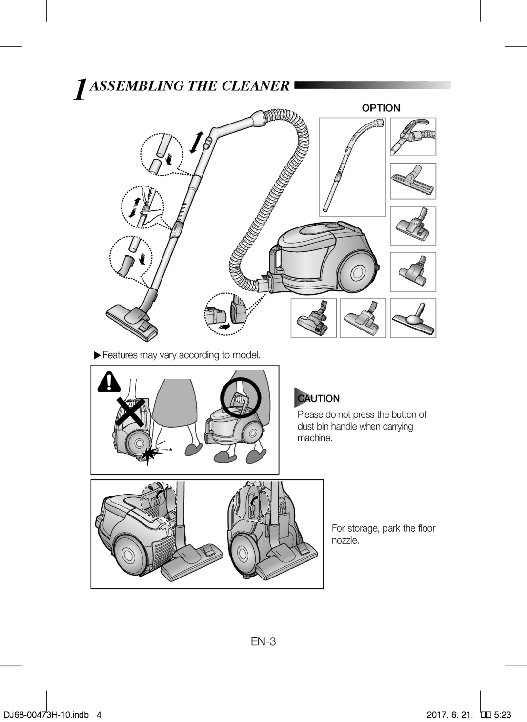 Samsung VCC43E0V3B/XEH, VCC43Q0V3B/XET, VCC4320S2B/UMG, VCC4320S3B/UMG, VCC4320S3A/BOL manual 1ASSEMBLING the Cleaner, Option 