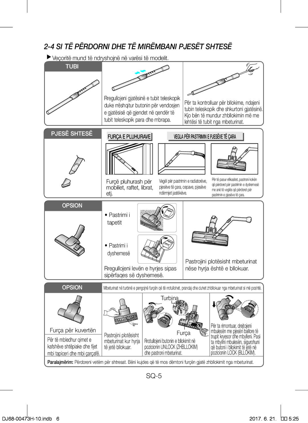 Samsung VCC43E0V3B/XEN, VCC43Q0V3B/XET, VCC4320S2B/UMG, VCC4320S3B/UMG manual SI TË Përdorni DHE TË Mirëmbani Pjesët Shtesë 