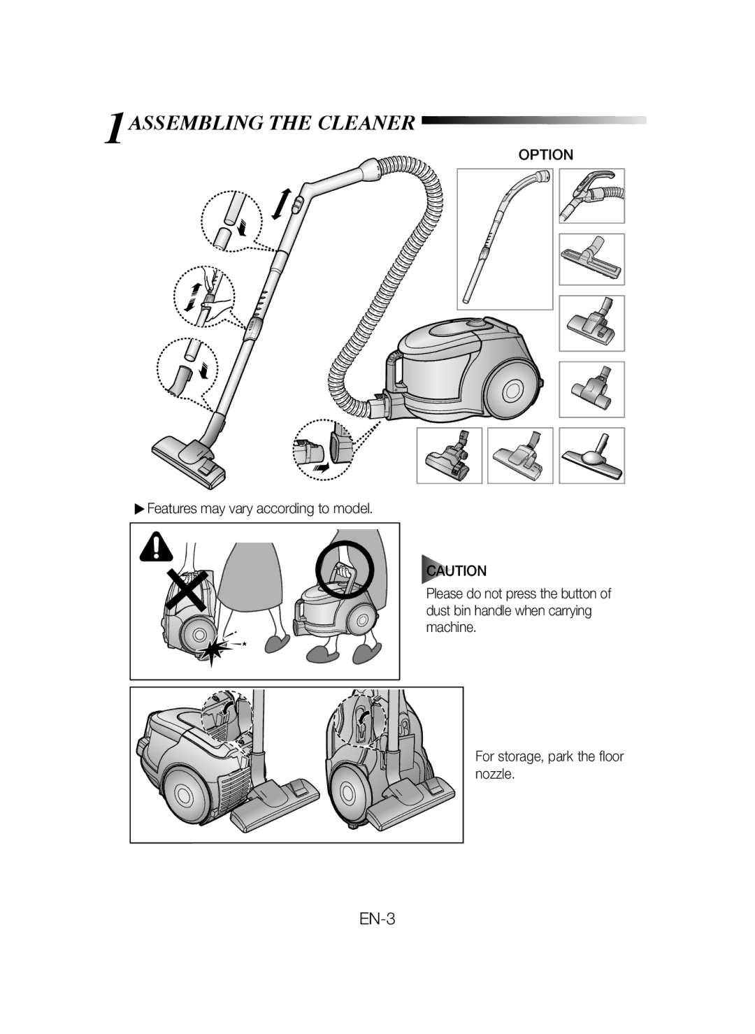 Samsung VCC43E0V3B/XEH, VCC43Q0V3B/XET, VCC4320S2B/UMG, VCC4320S3B/UMG, VCC4320S3A/BOL manual 1ASSEMBLING the Cleaner, Option 