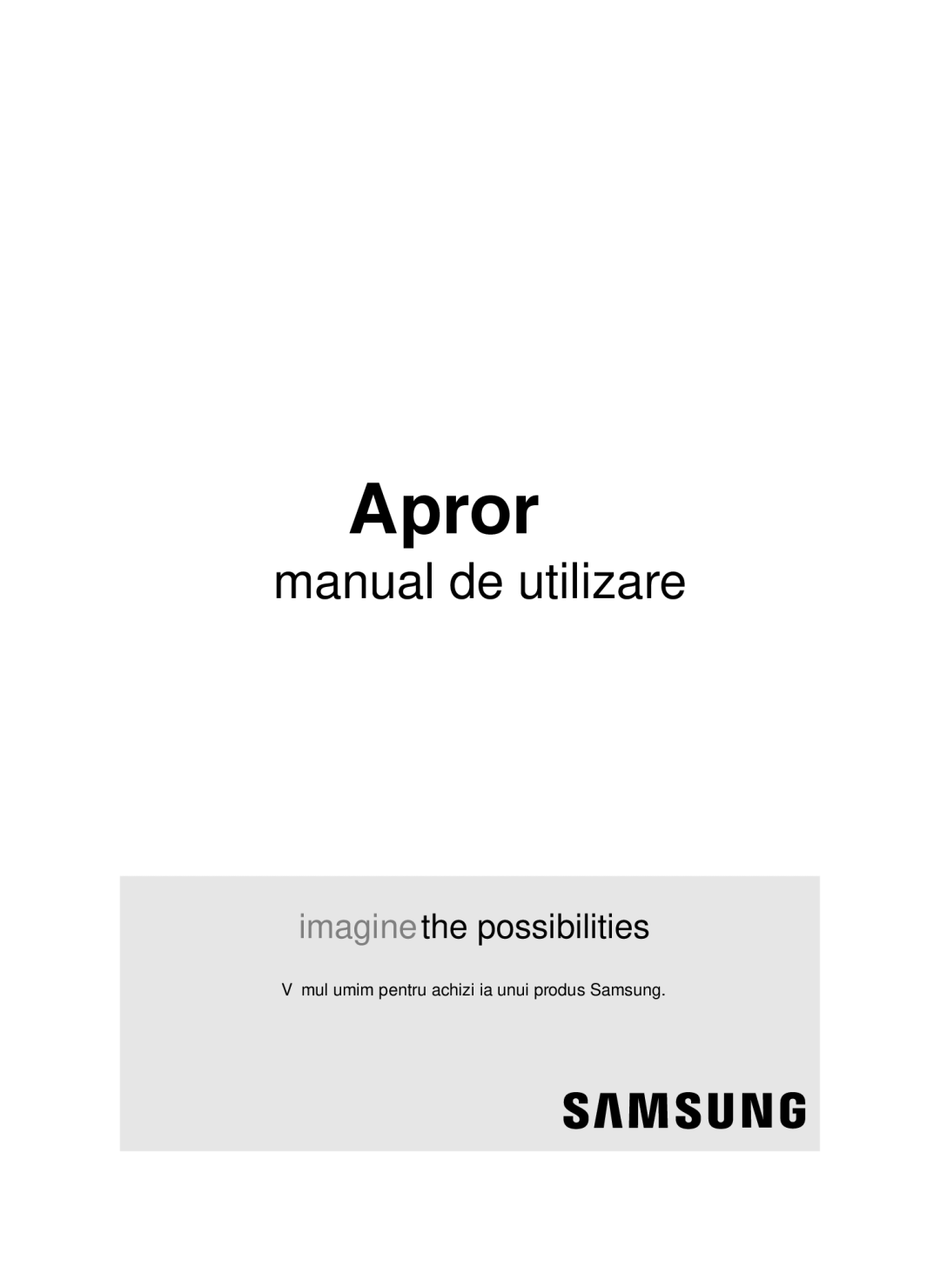 Samsung VCC43E0V3B/XSB, VCC43Q0V3B/XET, VCC4320S2B/UMG manual Aspirator, Vă mulţumim pentru achiziţia unui produs Samsung 