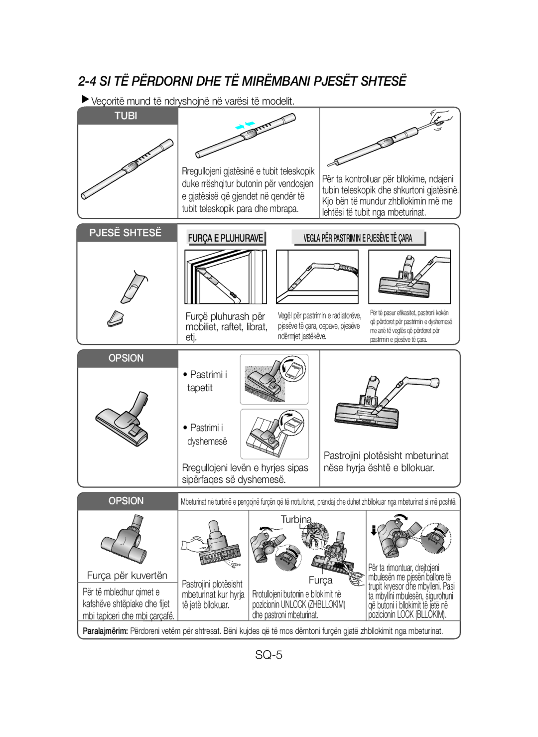 Samsung VCC43E0V3B/XEN, VCC43Q0V3B/XET, VCC4320S2B/UMG, VCC4320S3B/UMG manual SI TË Përdorni DHE TË Mirëmbani Pjesët Shtesë 