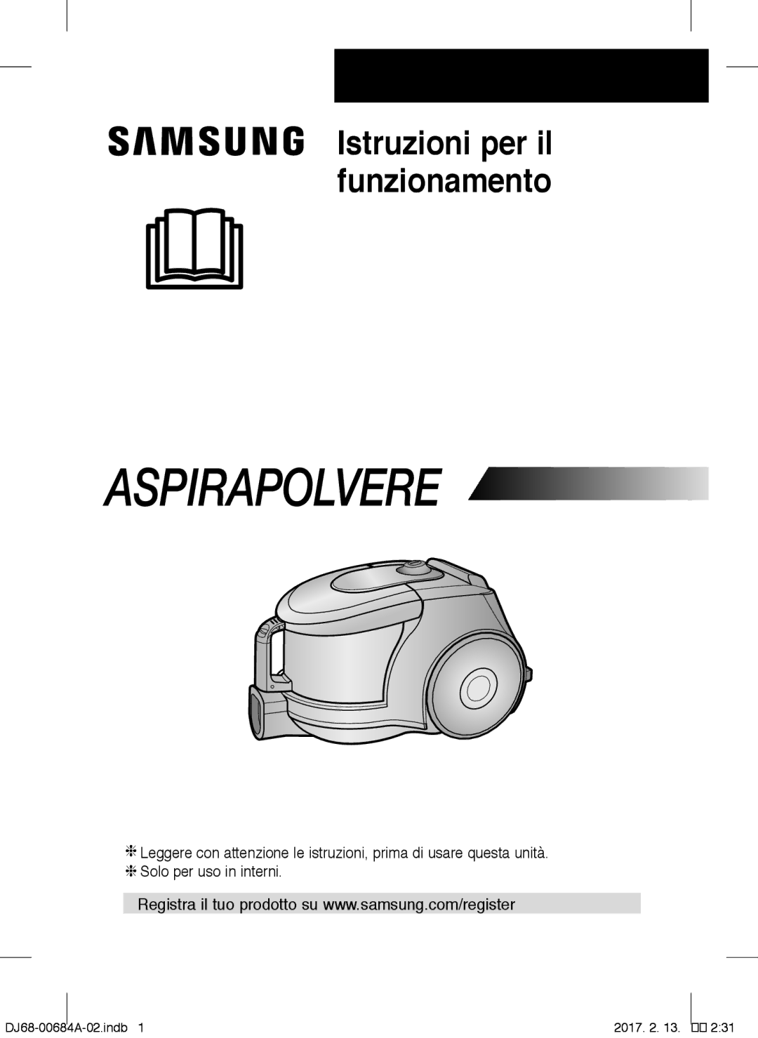 Samsung VCC43Q0V3B/XET manual Aspirapolvere 