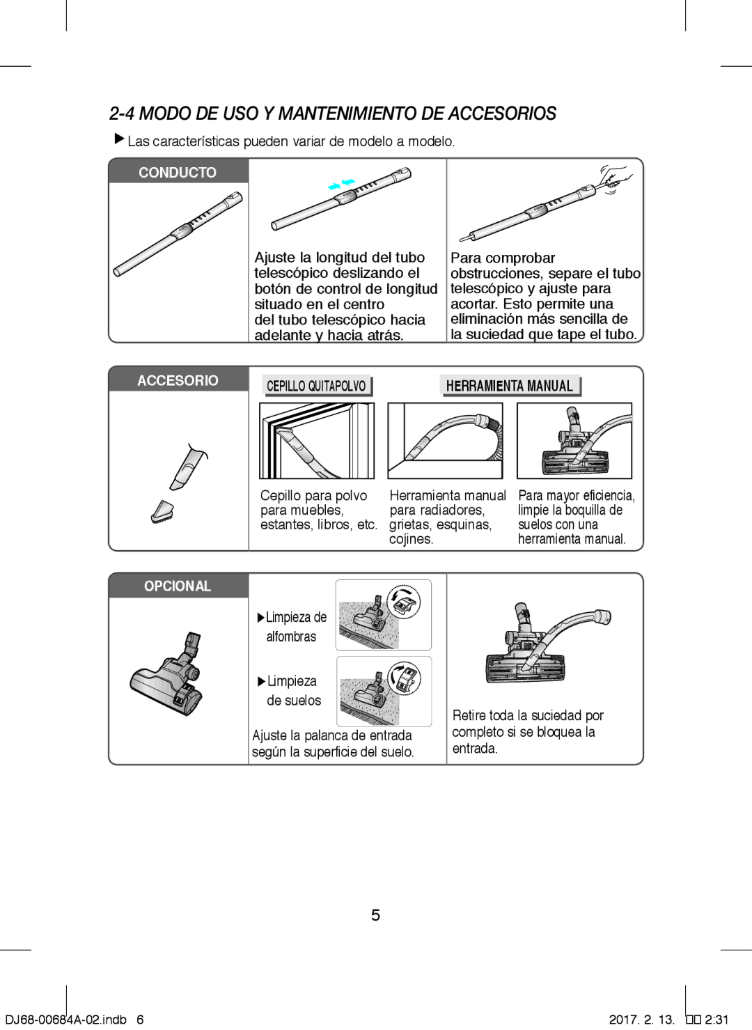 Samsung VCC43Q0V3B/XET manual Cepillo Quitapolvo, Cepillo para polvo, Para muebles Para radiadores 