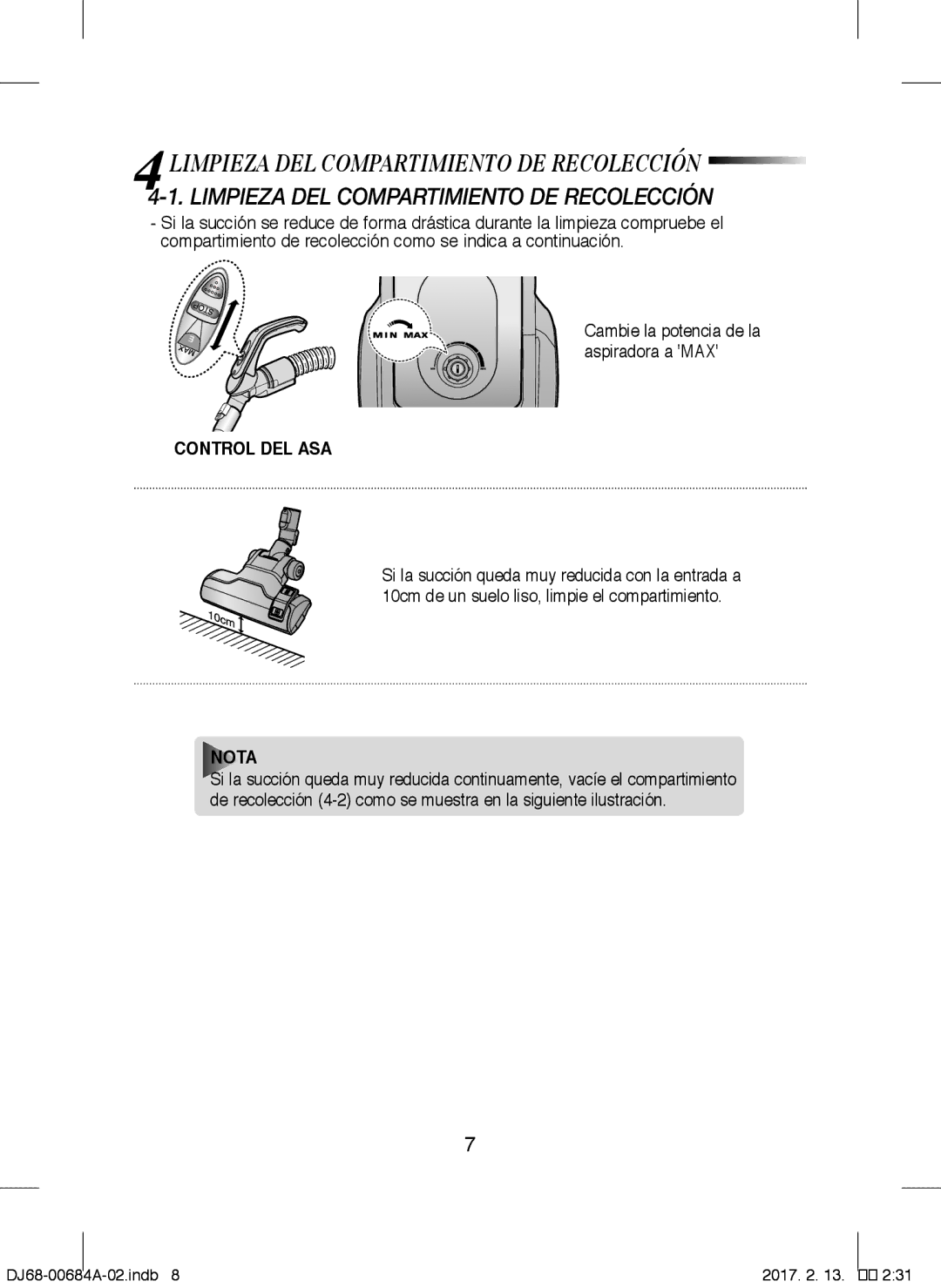 Samsung VCC43Q0V3B/XET manual 4LIMPIEZA DEL Compartimiento DE Recolección, Limpieza DEL Compartimiento DE Recolección 