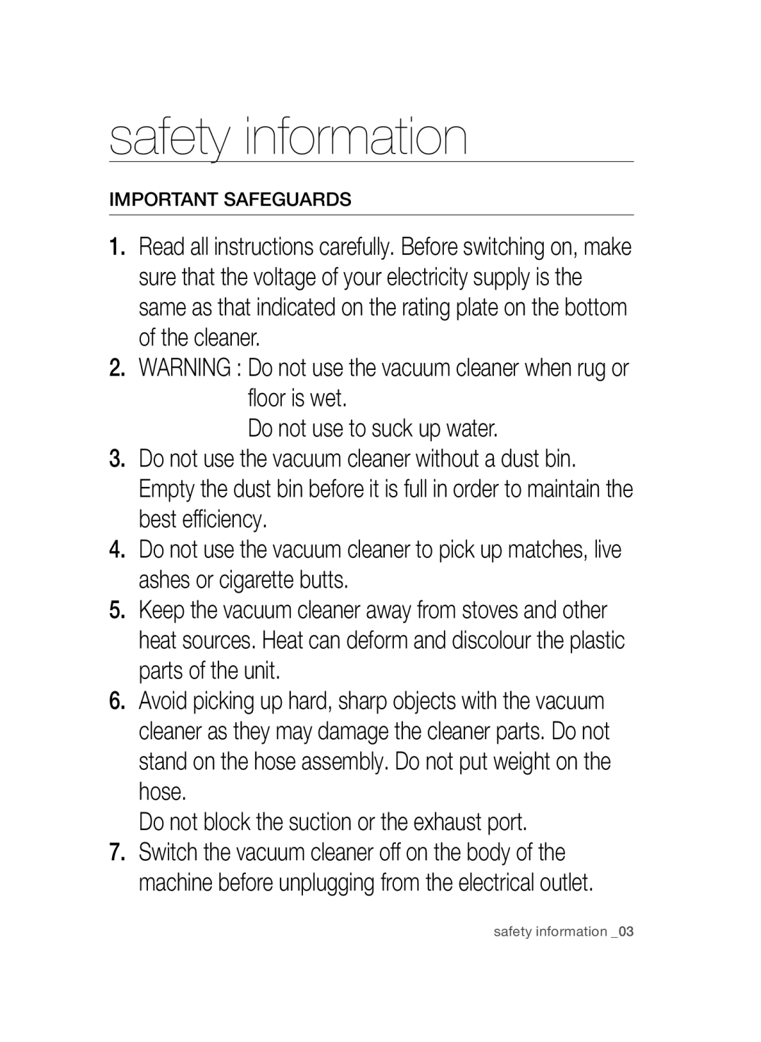 Samsung VCC44E0S3G/BOL, VCC4470S3O/UMG, VCC4470S3B/BOL, VCC44E0S3B/BOL, VCC44E0S3O/BOL, VCC4470S3G/BOL Important Safeguards 