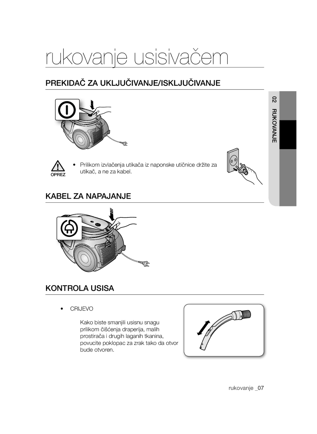 Samsung VCC44E1S3V/BOL Prekidač ZA UKLJUČIVANJE/ISKLJUČIVANJE, Kabel ZA Napajanje Kontrola Usisa, Utikač, a ne za kabel 