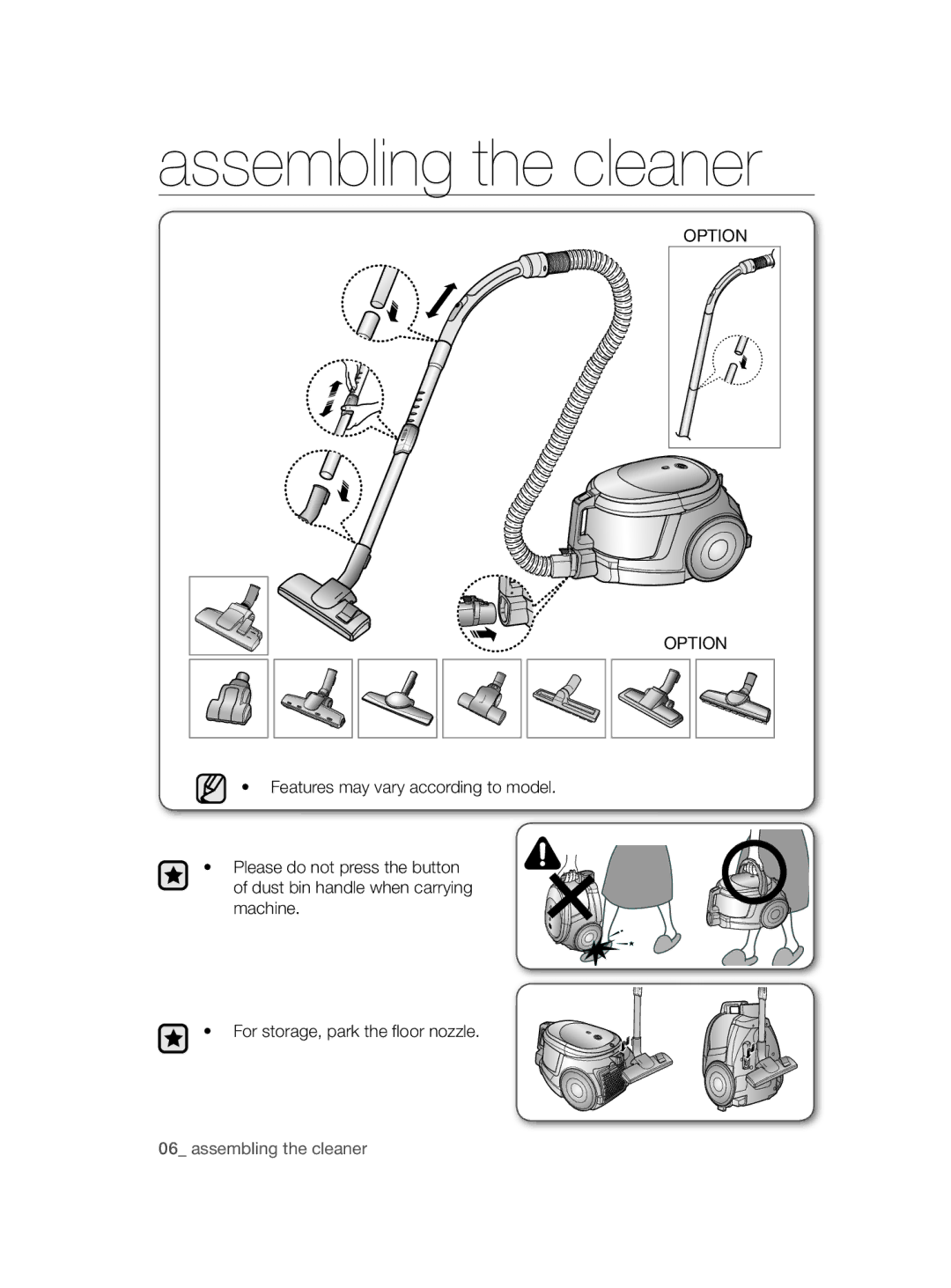 Samsung VCC4470S3O/UMG manual Assembling the cleaner, Option 