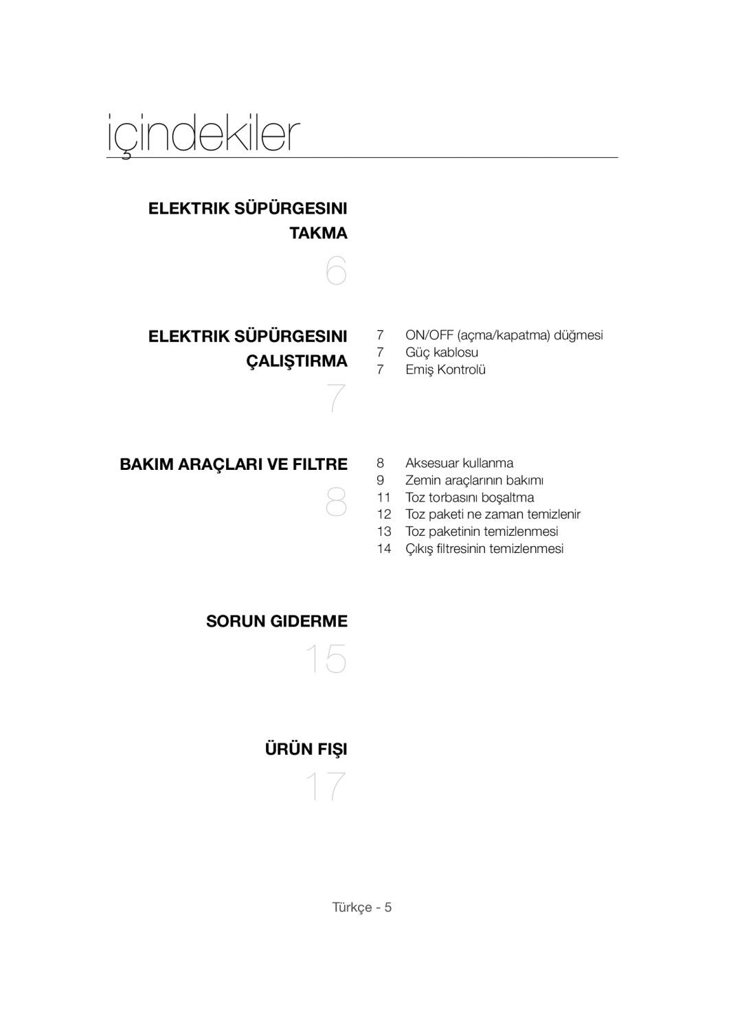 Samsung VCC44E2S3V/XTR, VCC4470S3R/XTR manual Içindekiler 