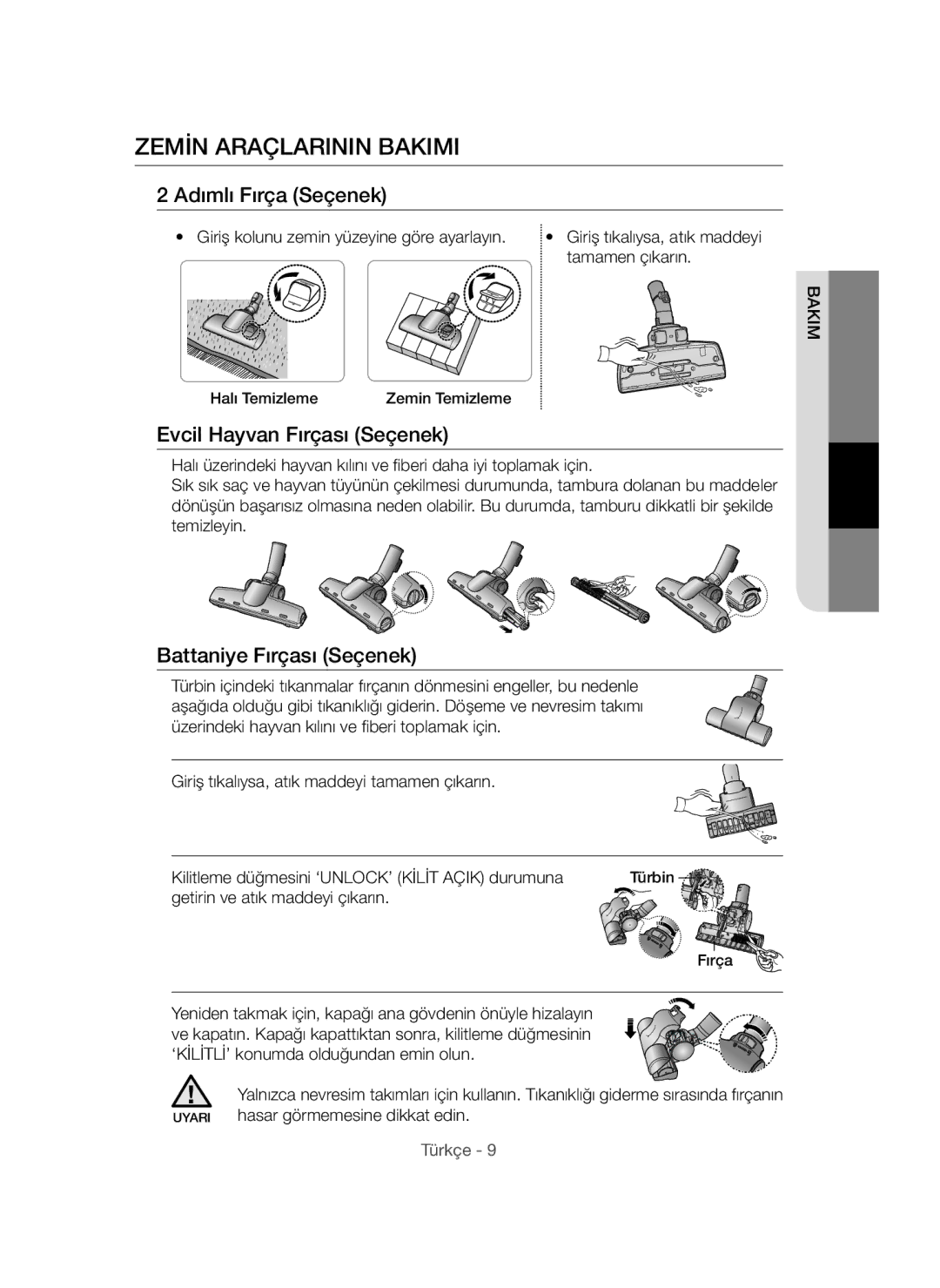 Samsung VCC44E2S3V/XTR, VCC4470S3R/XTR manual Zemİn Araçlarinin Bakimi 