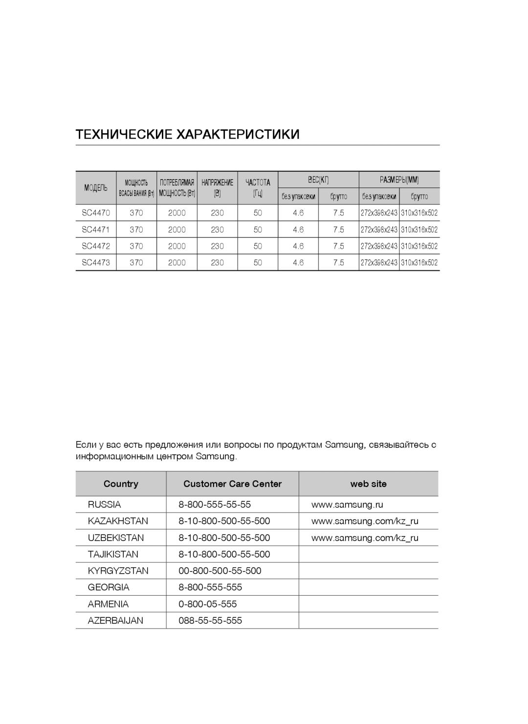 Samsung VCC4470S3O/XEV, VCC4473S3R/XEV, VCC4472S3G/XEV, VCC4471S3B/XEV manual Технические Характеристики 