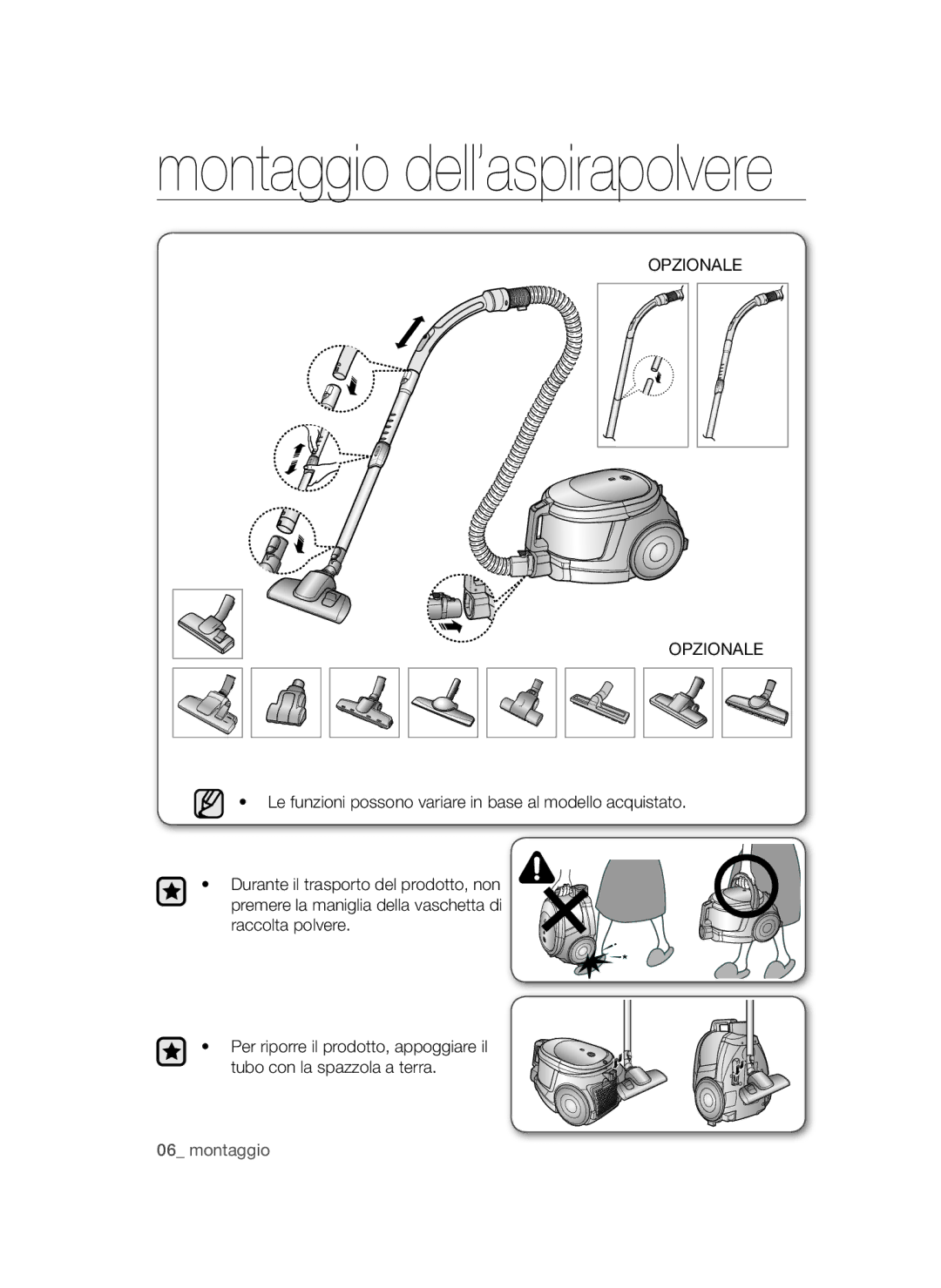 Samsung VCC44E0S3B/XEC, VCC4470S3B/XEC manual Montaggio dell’aspirapolvere, Opzionale 