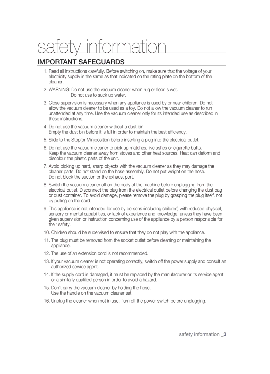 Samsung VCC4520S3B/XSB manual Important Safeguards 