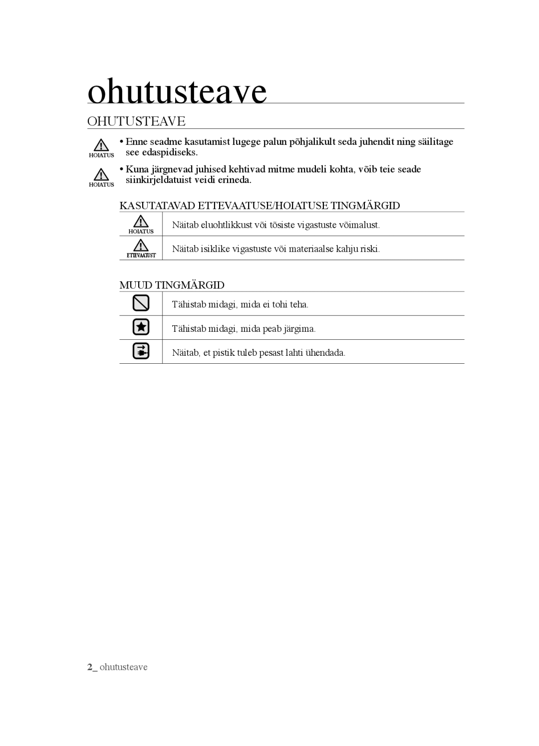 Samsung VCC4520S3B/XSB manual Ohutusteave, OhutustEavE 