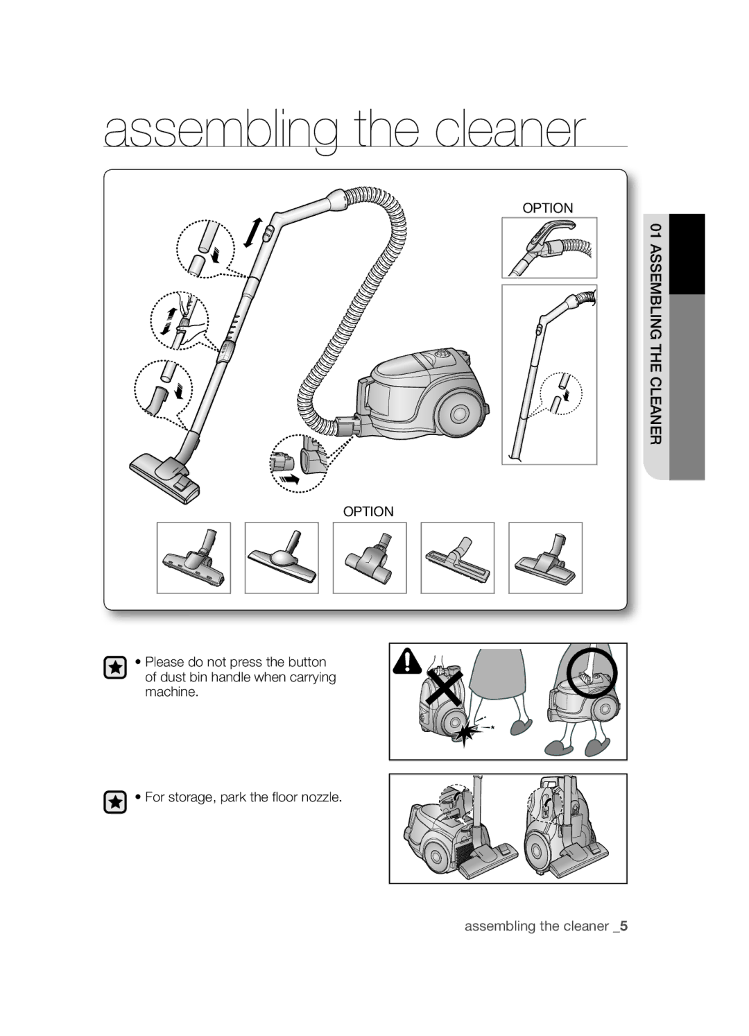 Samsung VCC4520S3B/XSB manual Assembling the cleaner 