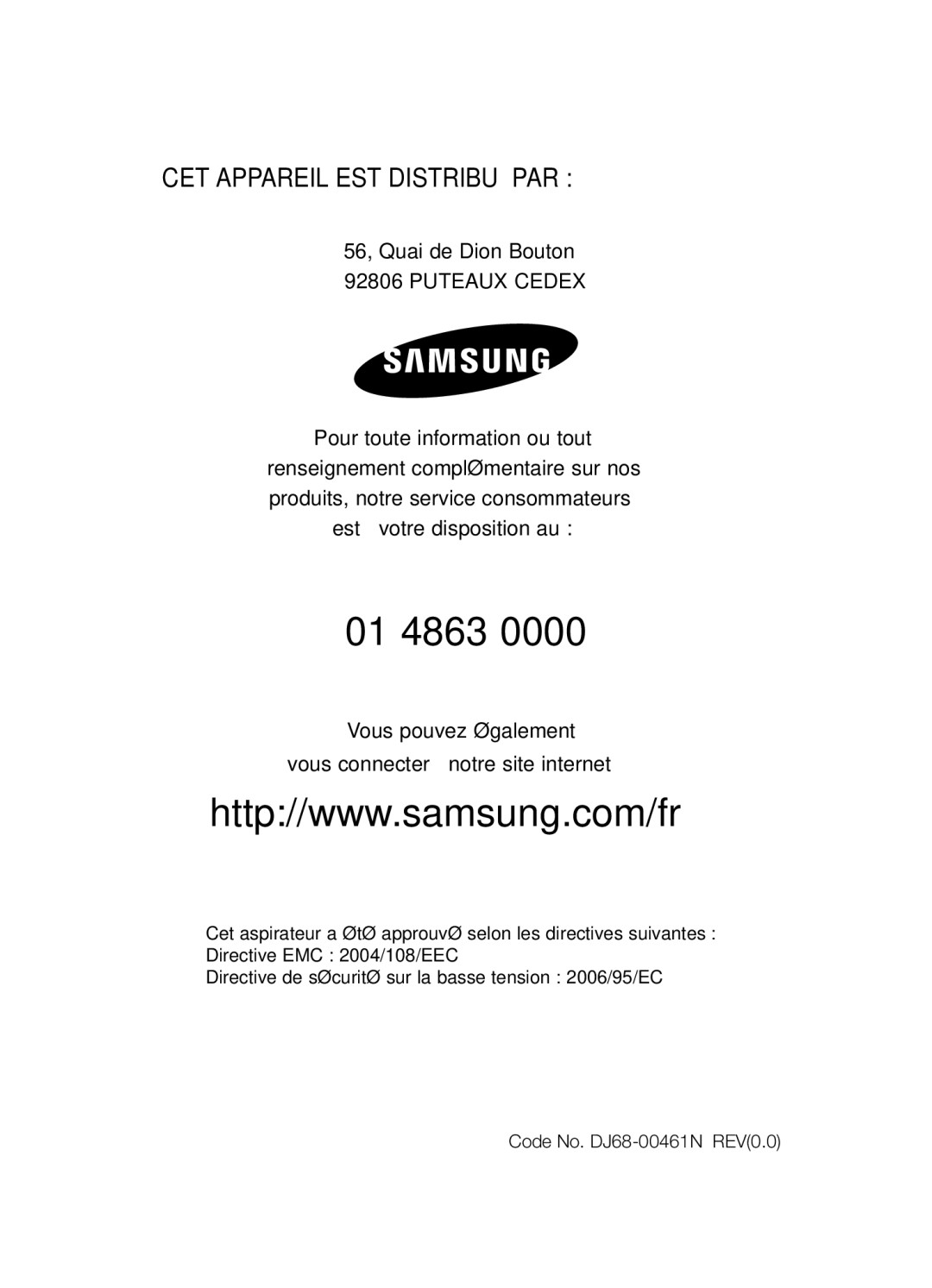 Samsung VCC4550V3W/XEF manual 01 4863 