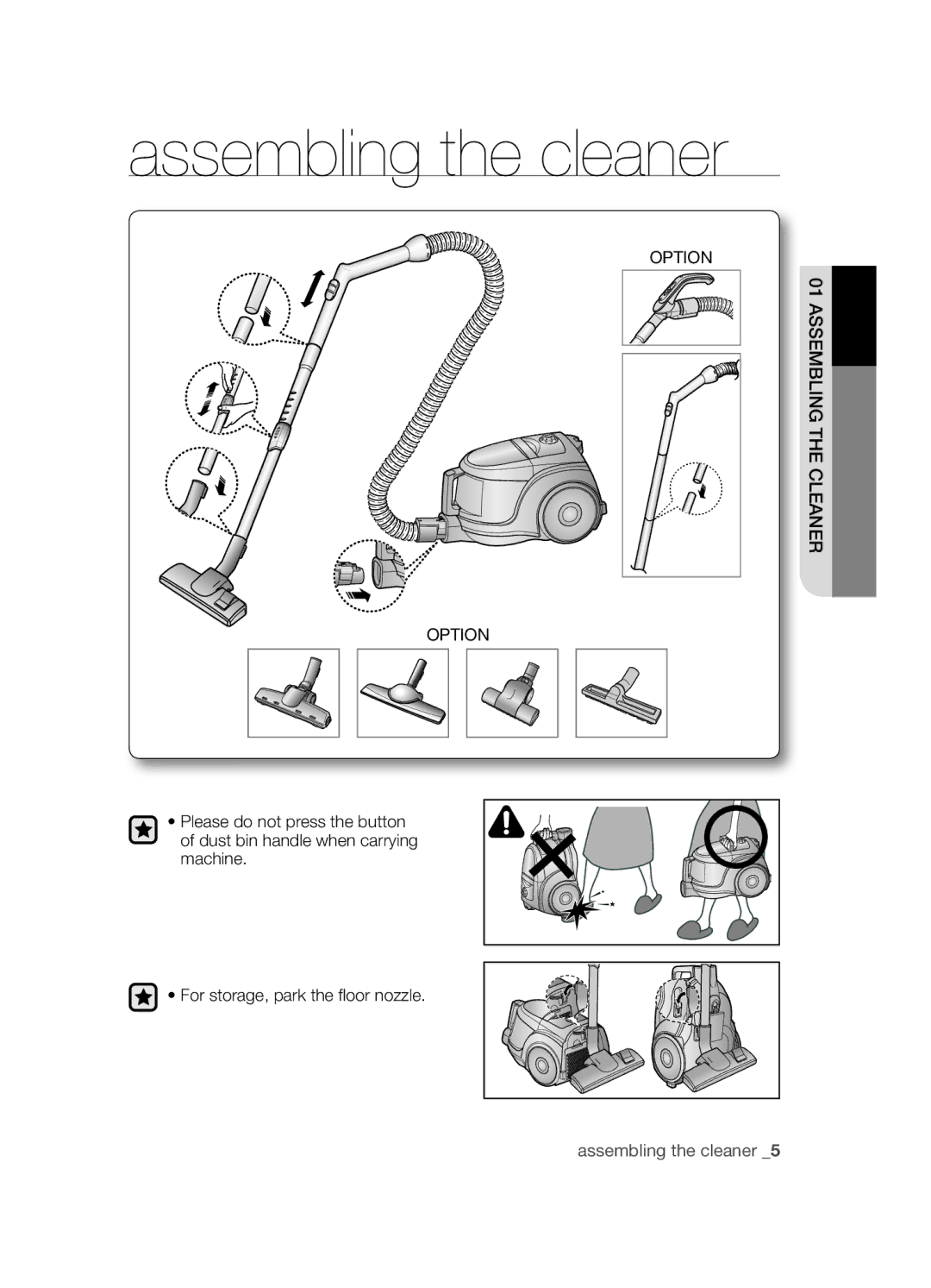 Samsung VCC4550V31/XEO, VCC4550V3W/XEH, VCC4550V3B/BOL manual Assembling the cleaner, Option 