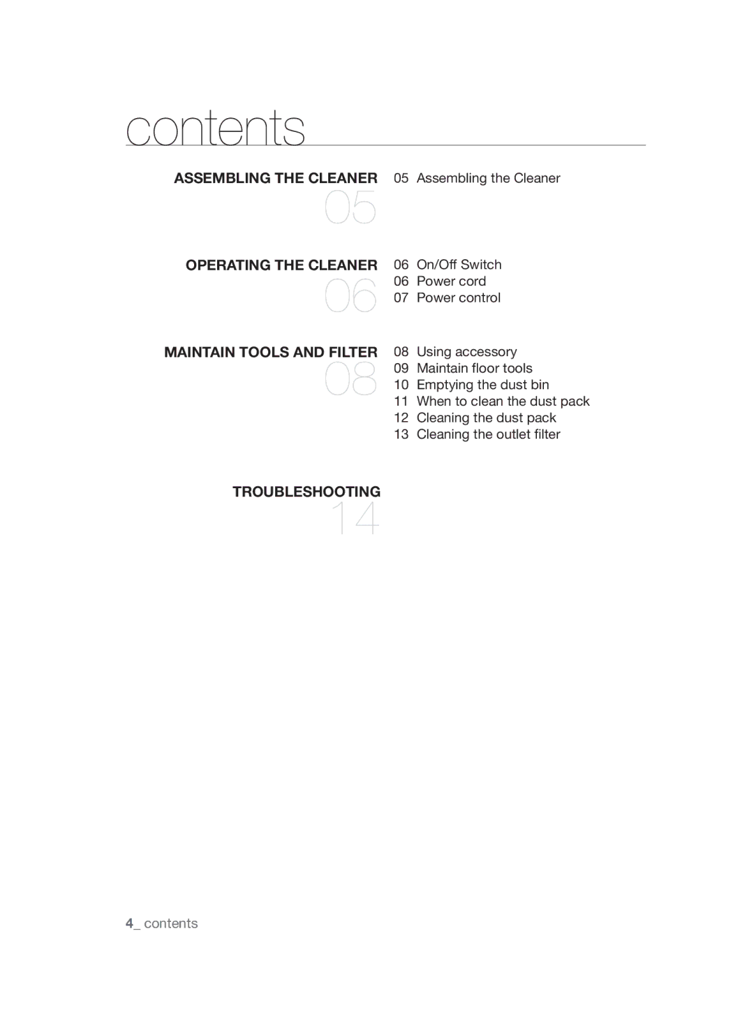 Samsung VCC4570S3K/KSG, VCC4550V36/BOL, VCC4550V3B/BOL manual Contents 