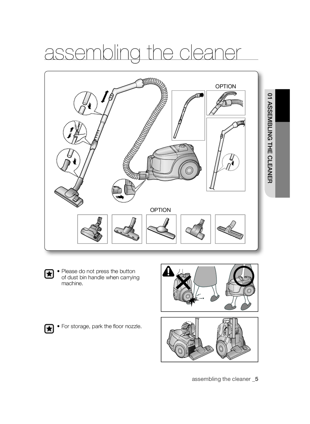 Samsung VCC4550V36/BOL, VCC4570S3K/KSG, VCC4550V3B/BOL manual Assembling the cleaner, Option Assembling the Cleaner 