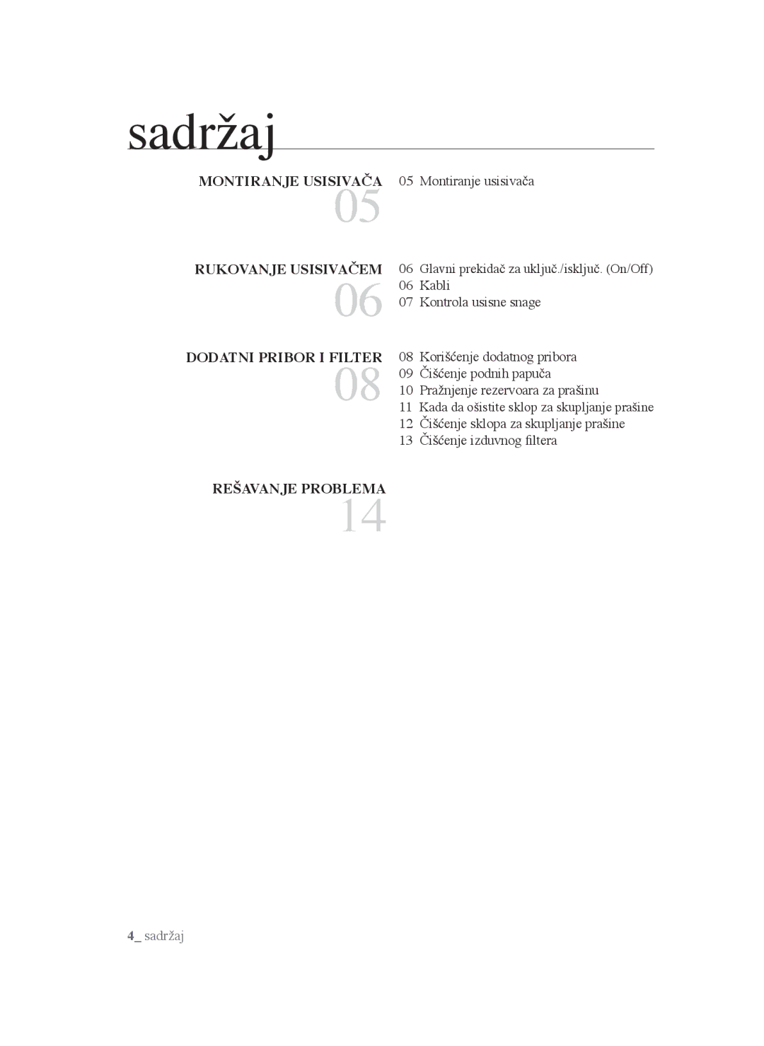 Samsung VCC4550V36/BOL, VCC4570S3K/KSG, VCC4550V3B/BOL manual Sadržaj, Rešavanje PROBLEMA14 