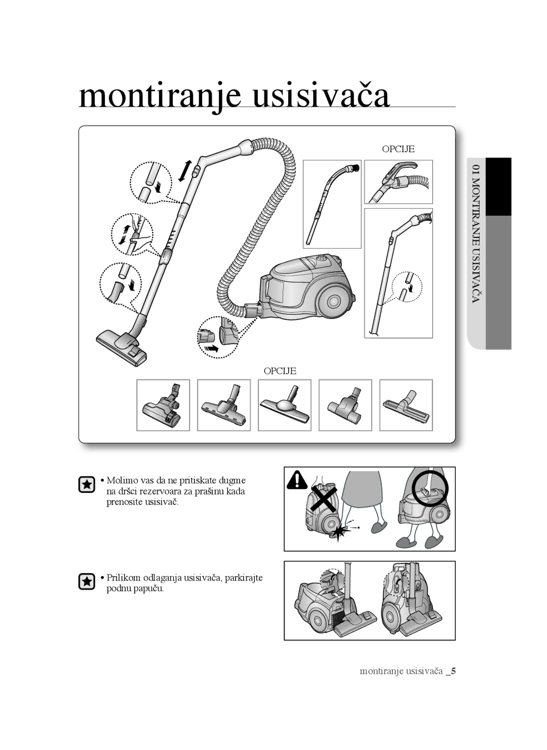 Samsung VCC4550V3B/BOL, VCC4570S3K/KSG, VCC4550V36/BOL manual Montiranje usisivača, Opcije Montiranje Usisivača 