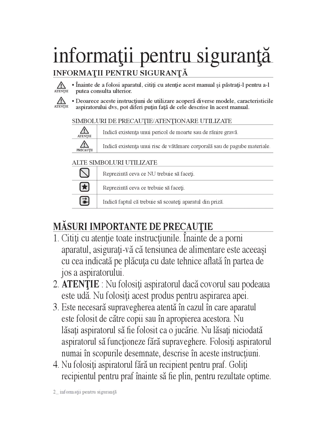 Samsung VCC4570S3K/KSG, VCC4550V36/BOL, VCC4550V3B/BOL manual Informaţii pentru siguranţă, Informaţii Pentru Siguranţă 