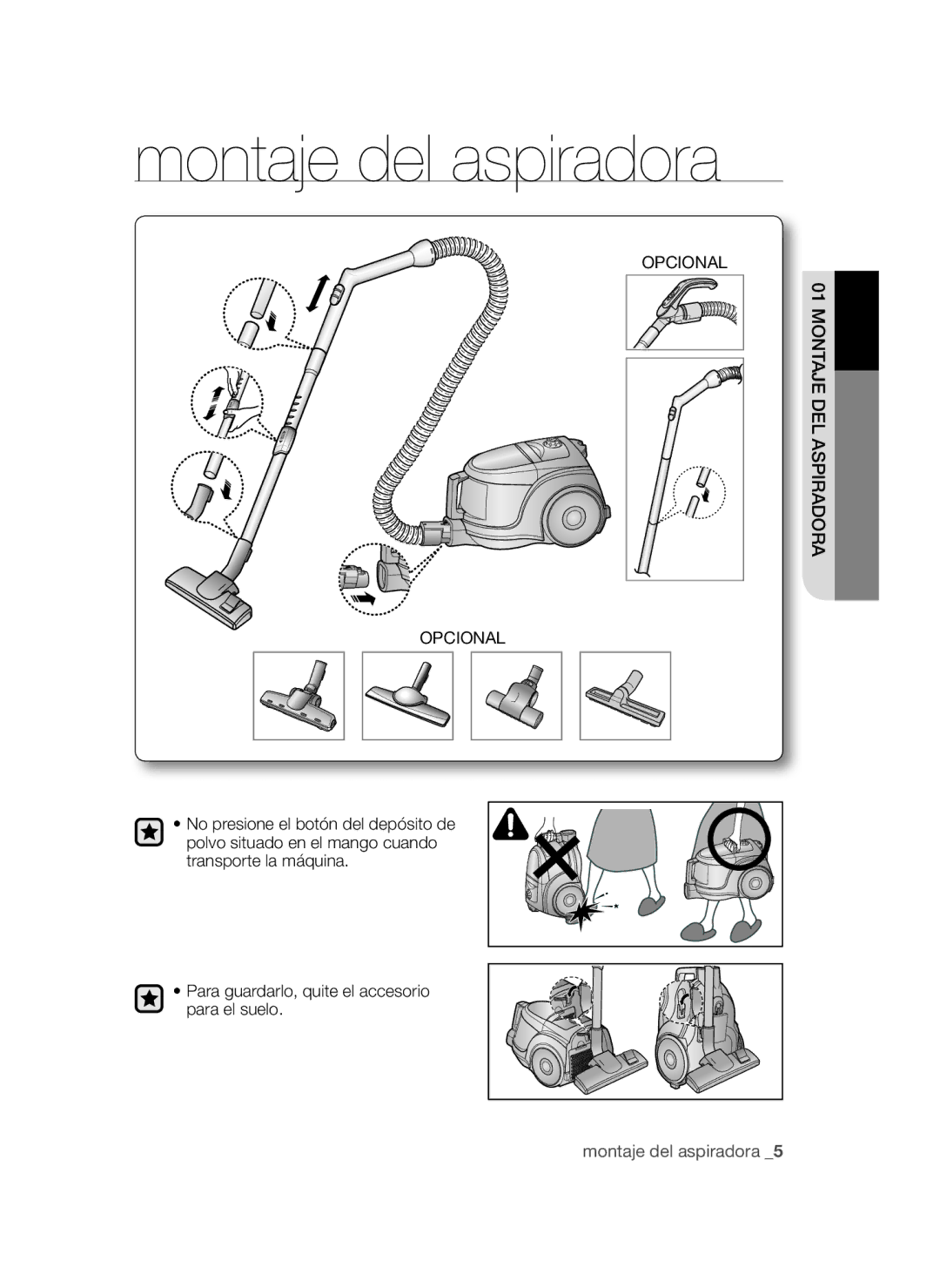 Samsung VCC4580V3K/XZS, VCC4580V32/XEN, VCC4580V3O/XSV manual Montaje del aspiradora, Opcional Montaje DEL Aspiradora 