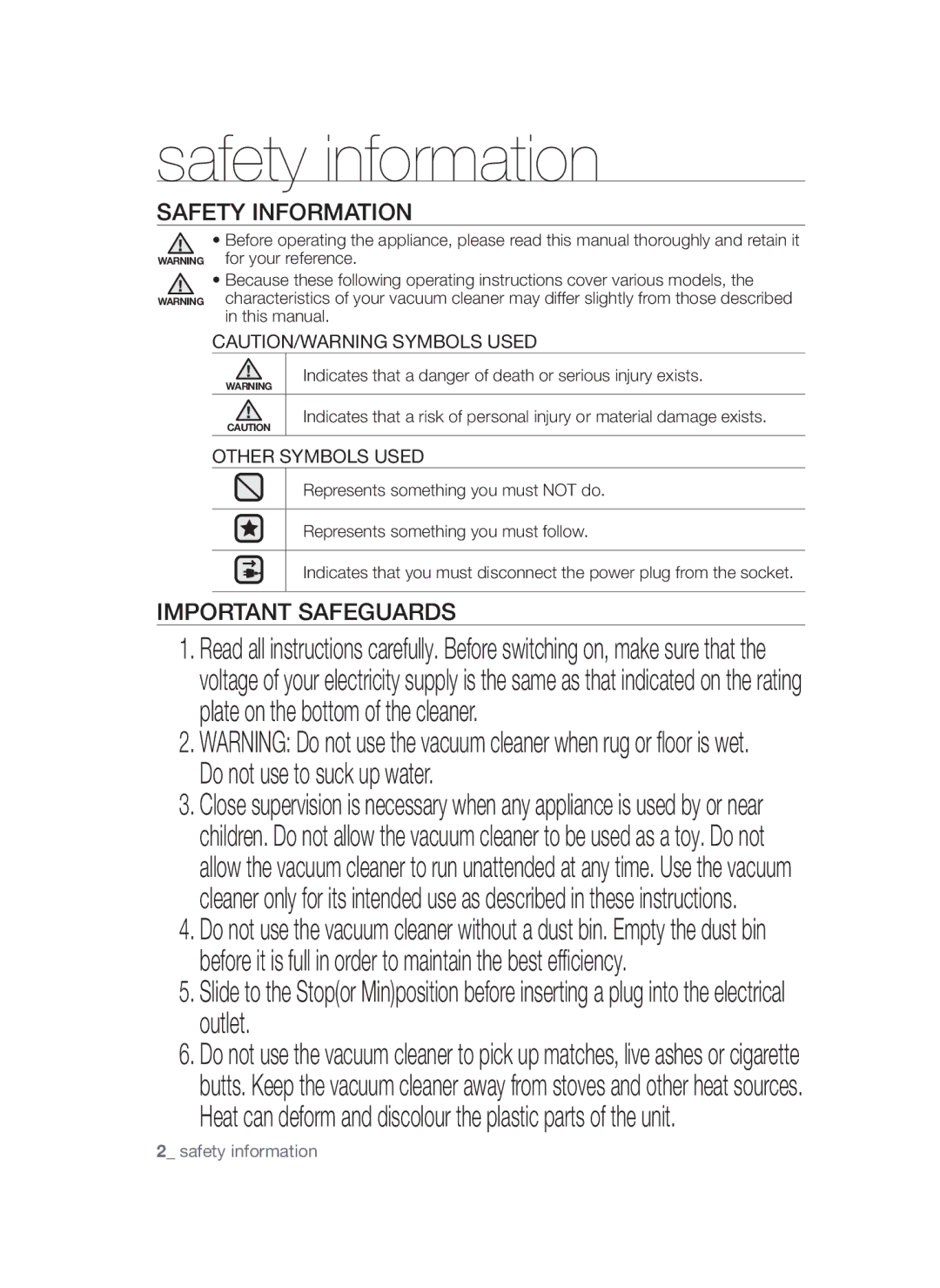 Samsung VCC4581V3K/XMA manual Safety information, Safety Information, Important Safeguards 