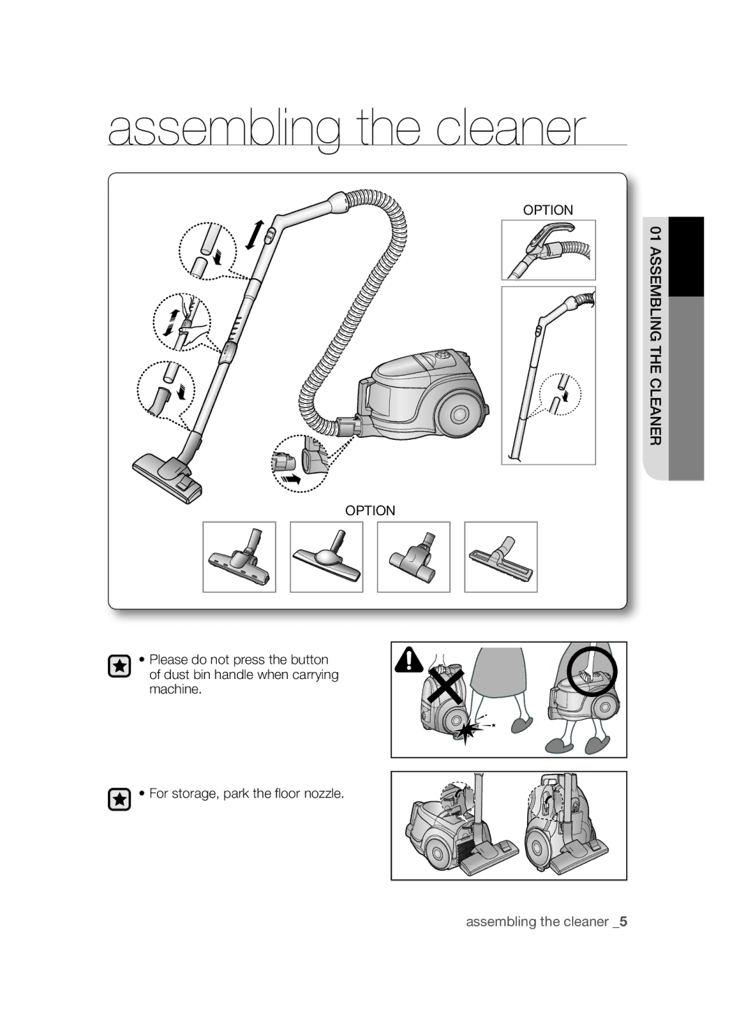 Samsung VCC4581V3K/XMA manual Assembling the cleaner, Option Assembling the Cleaner 