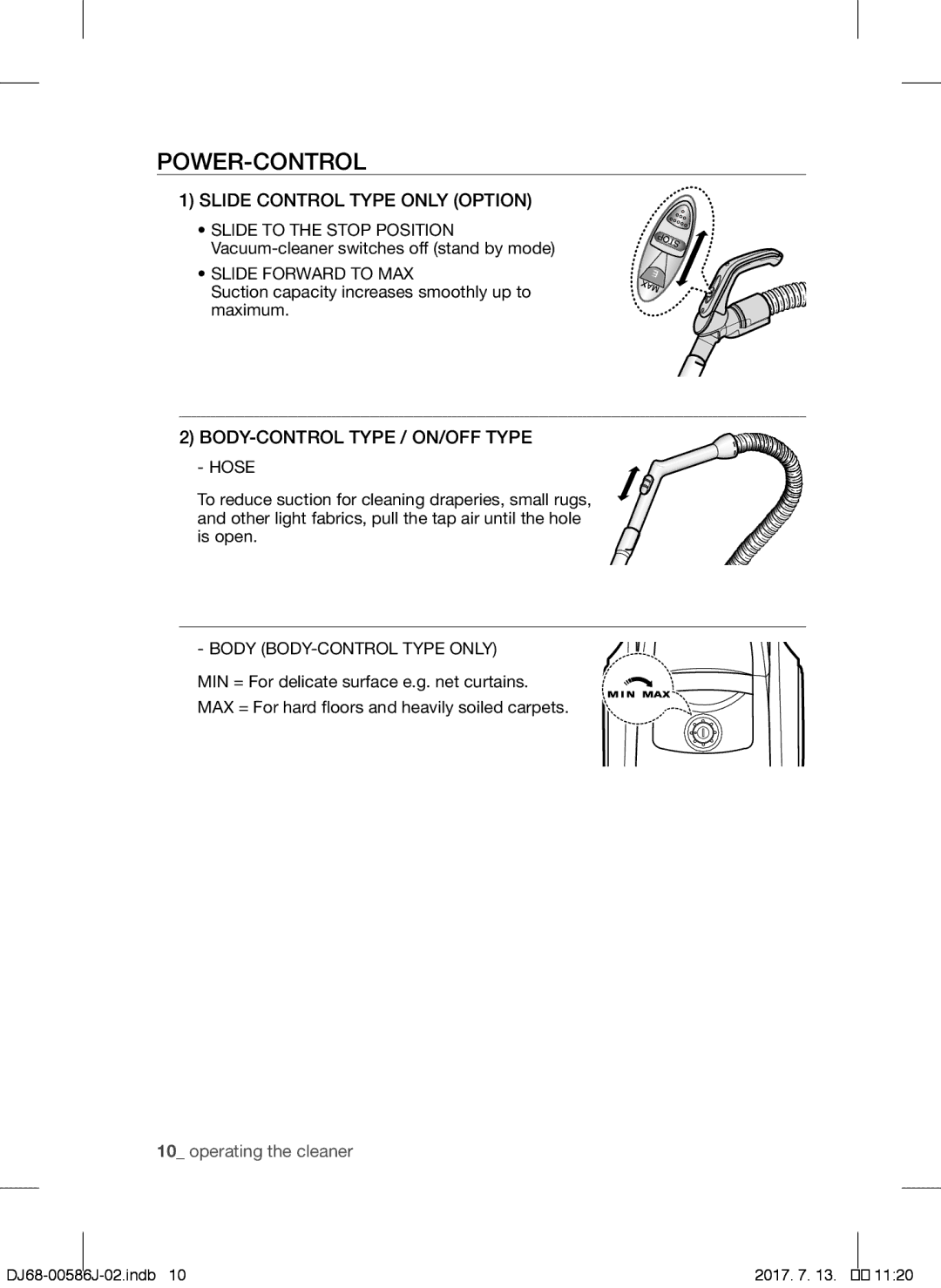 Samsung VCC45S0S3R/XEF Power-Control, Slide Control Type only Option, Slide Forward to MAX, Body BODY-CONTROL Type only 