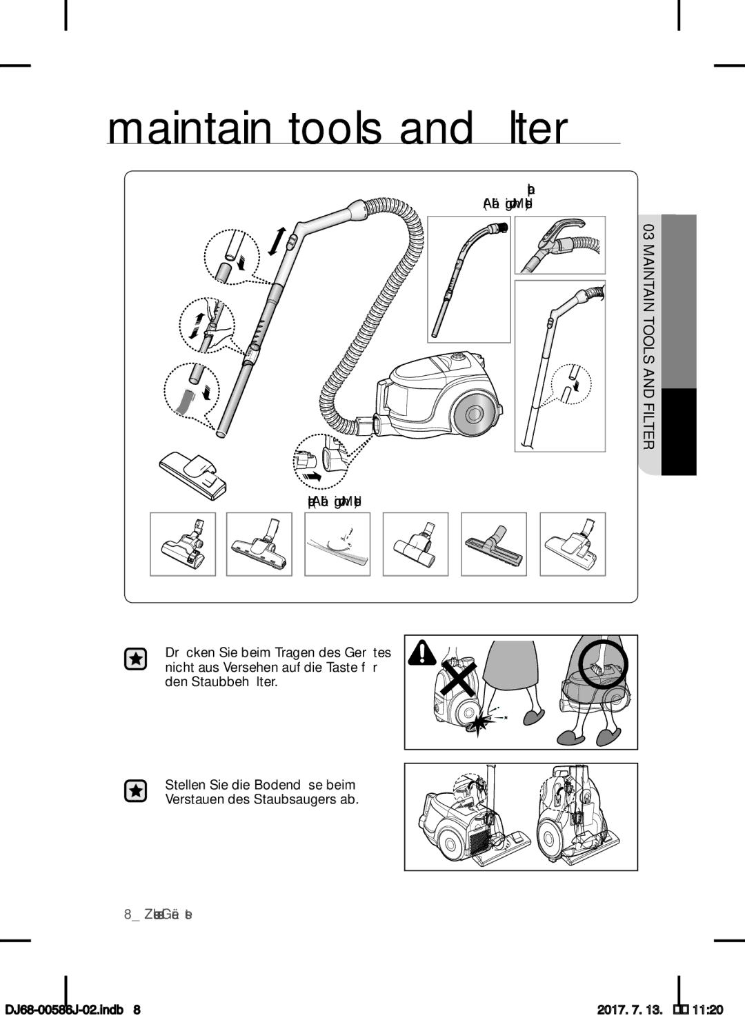 Samsung VCC45S0S3R/XEF, VCC45S0S3R/XAG, VCC45S0S3R/XEH manual Zusammenbau des Gerätes 