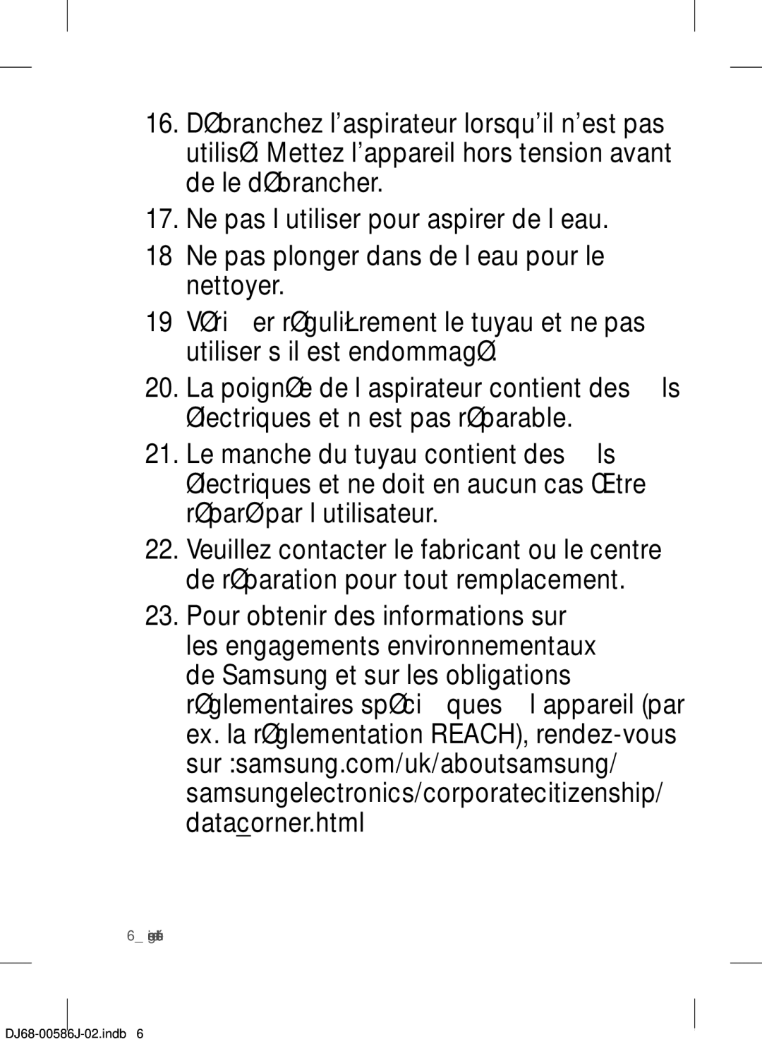 Samsung VCC45S0S3R/XEF, VCC45S0S3R/XAG, VCC45S0S3R/XEH manual Consignes de sécurité 